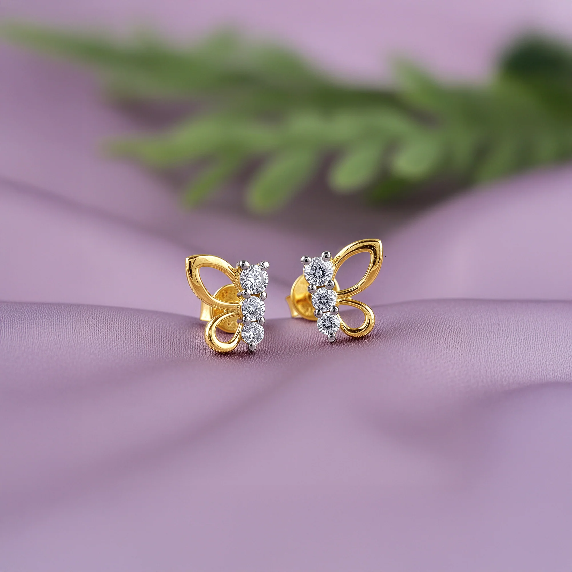 Gold Butterfly Poise Lab Grown Diamond Earrings - Image 2