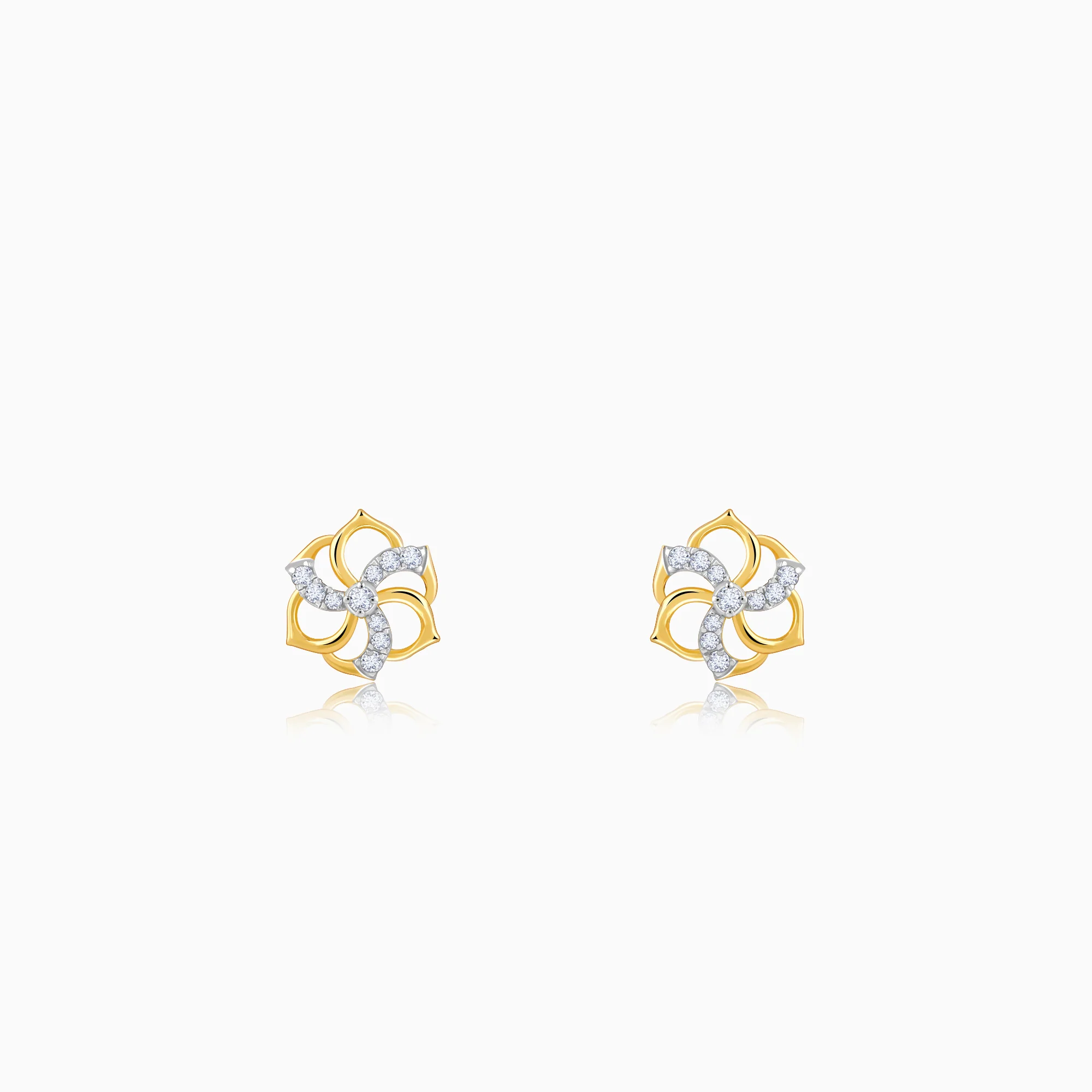 Gold Camellia Floral Lab Grown Diamond Earrings