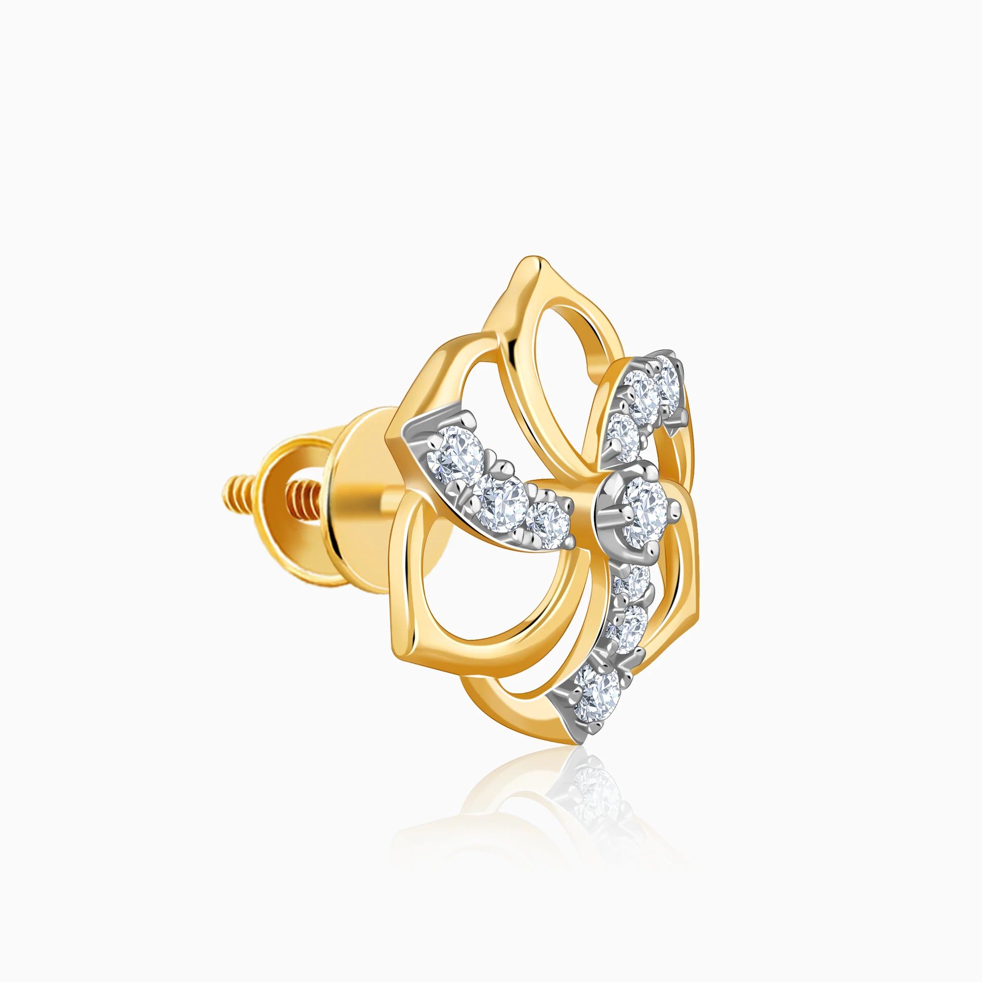 Gold Camellia Floral Lab Grown Diamond Earrings - Image 4