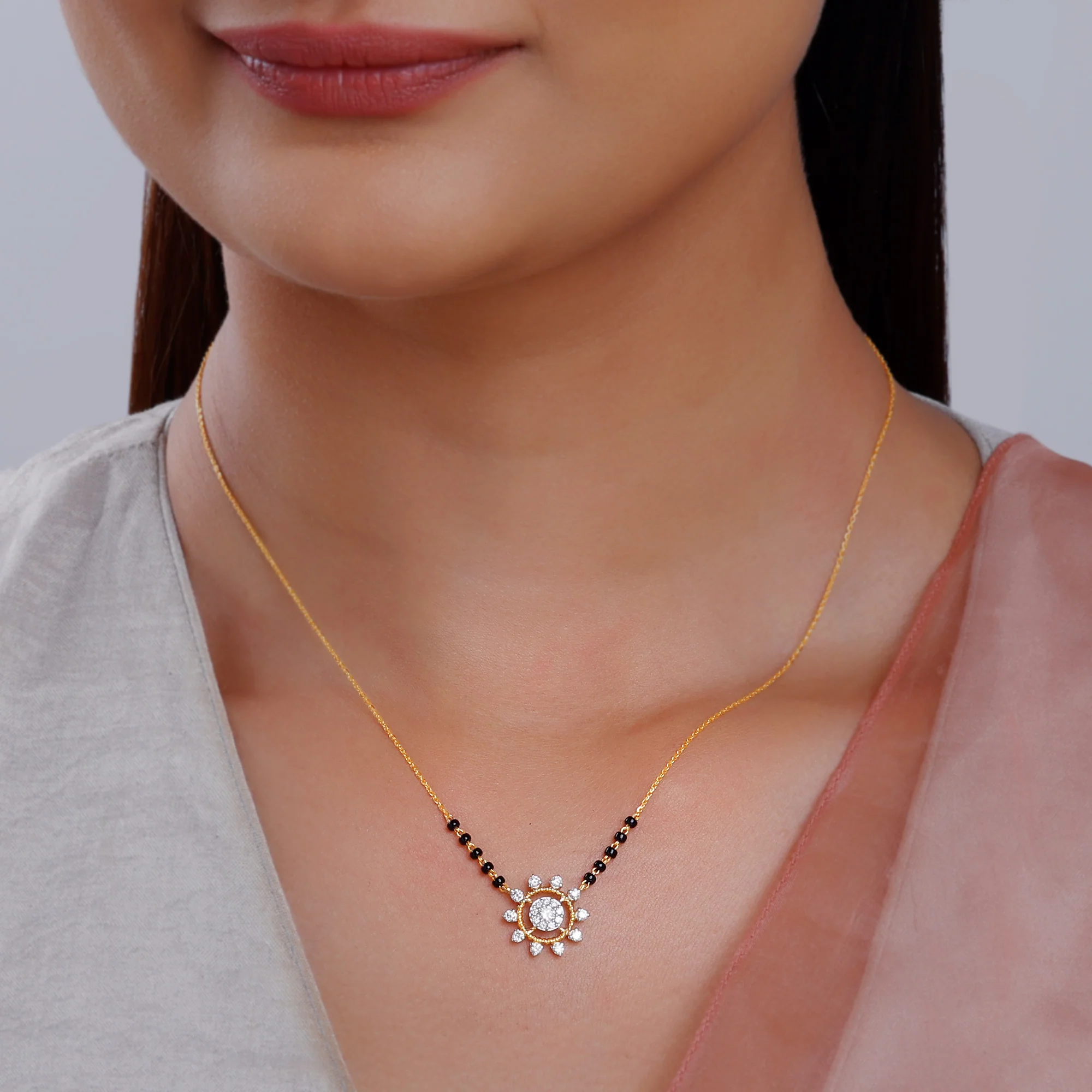 Gold Chandramukhi Lab Grown Diamond Mangalsutra - Image 3