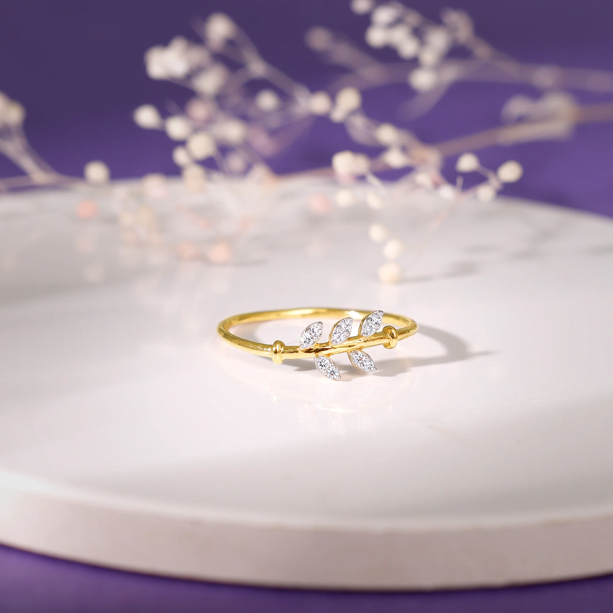 Gold Leaves Diamond Ring - Image 2