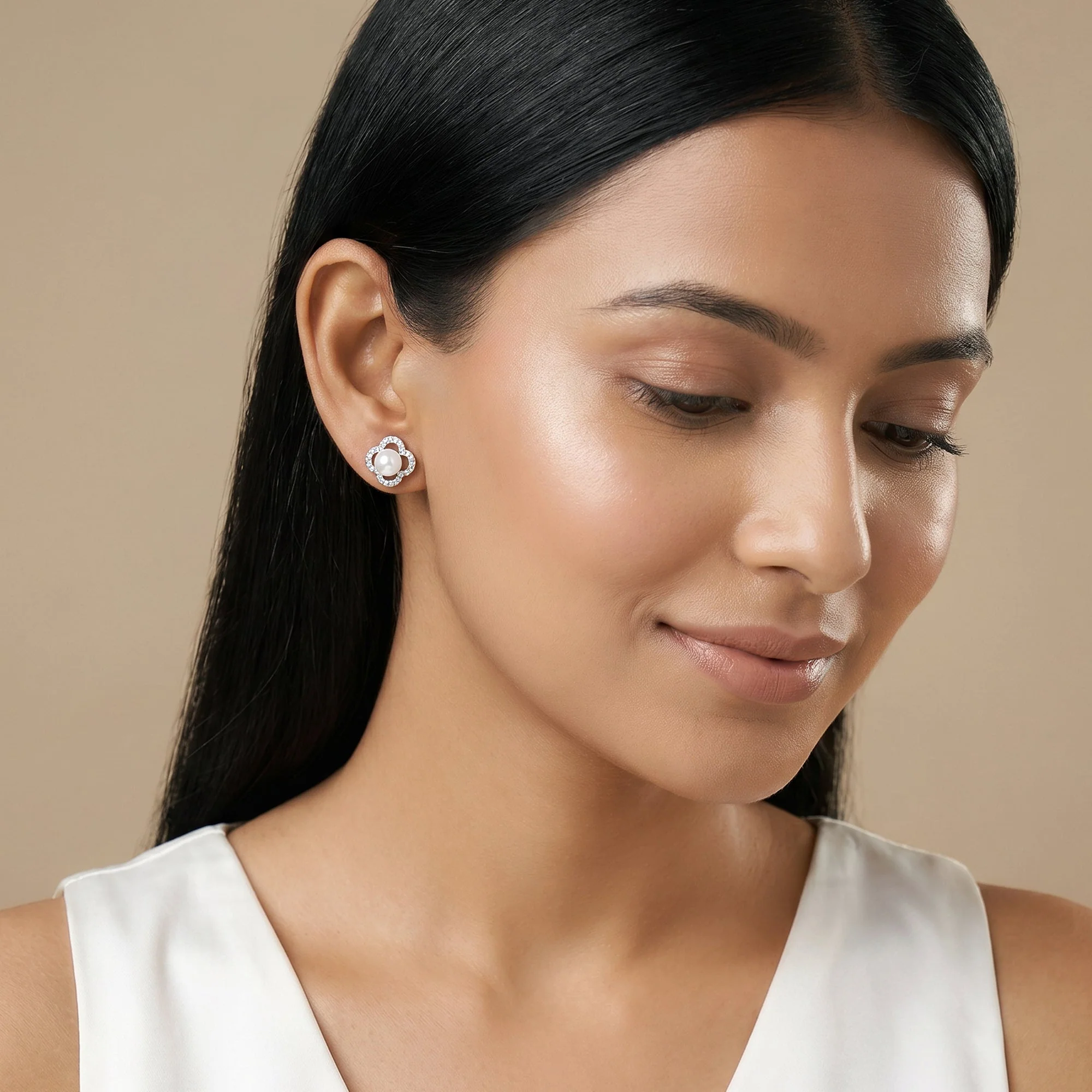 Gold Flor Sparkle Lab Grown Diamond Earrings - Image 3