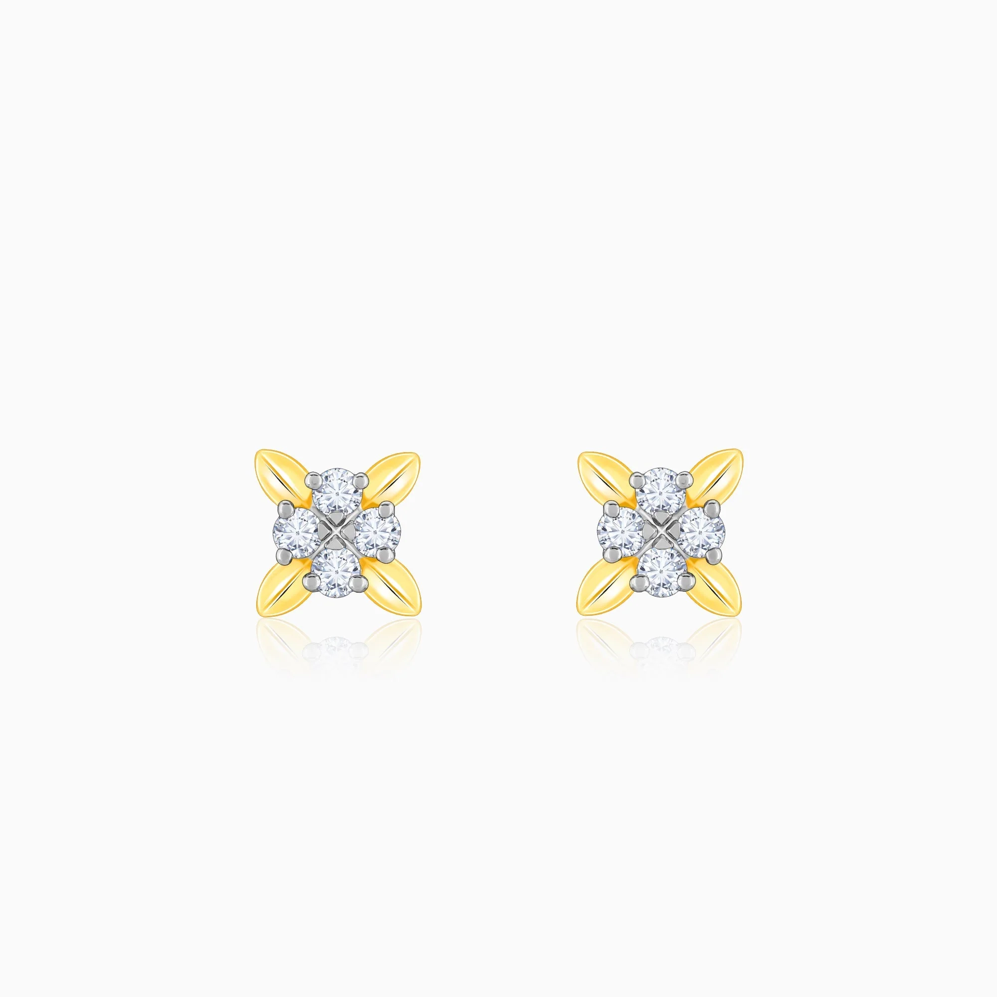 Gold Floral Beauty Diamond Stud Earrings