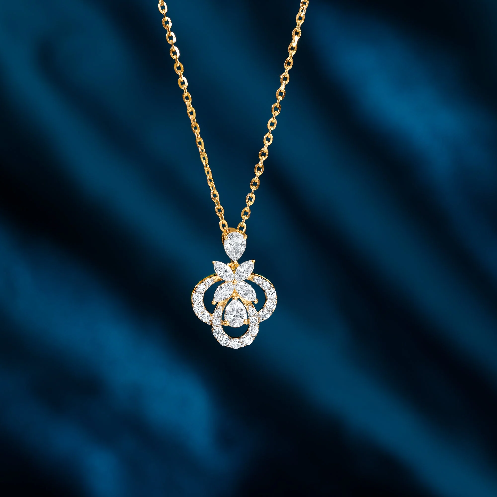 Gold Floral Cluster Lab Grown Diamond Necklace - Image 2