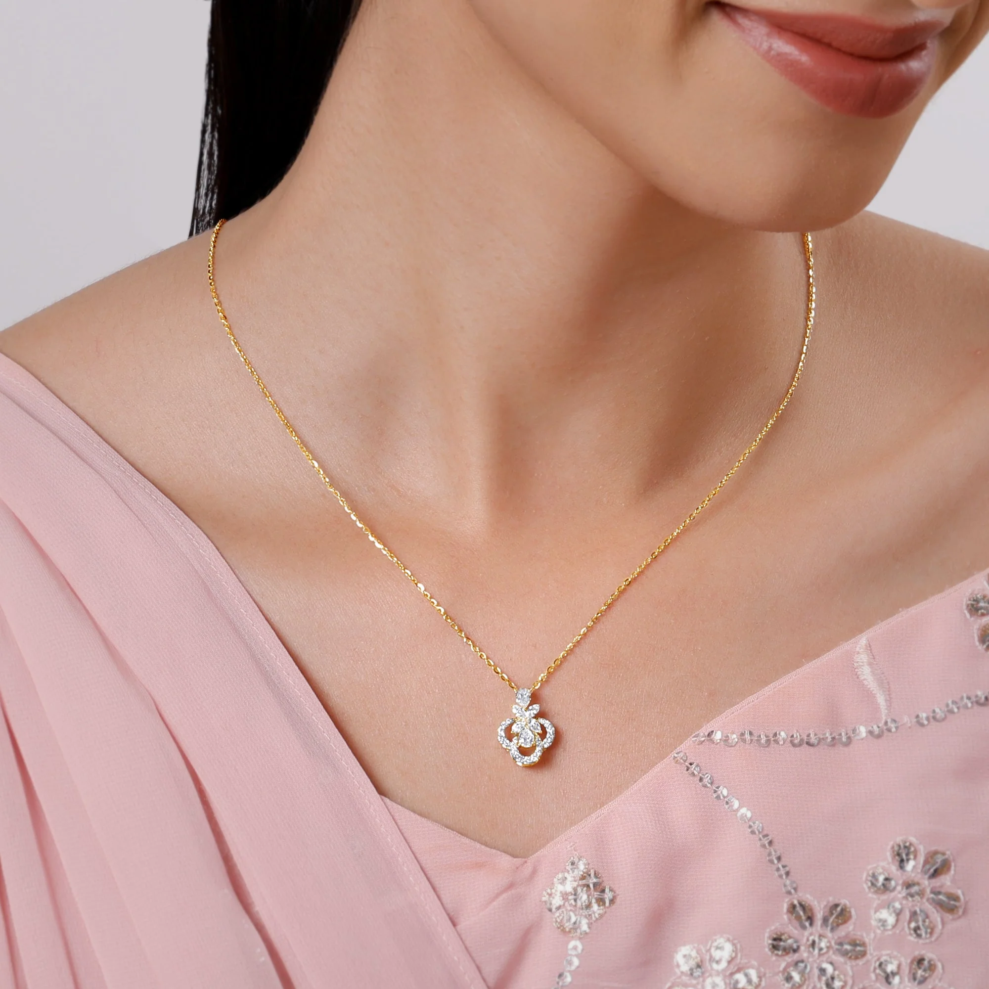 Gold Floral Cluster Lab Grown Diamond Necklace - Image 3