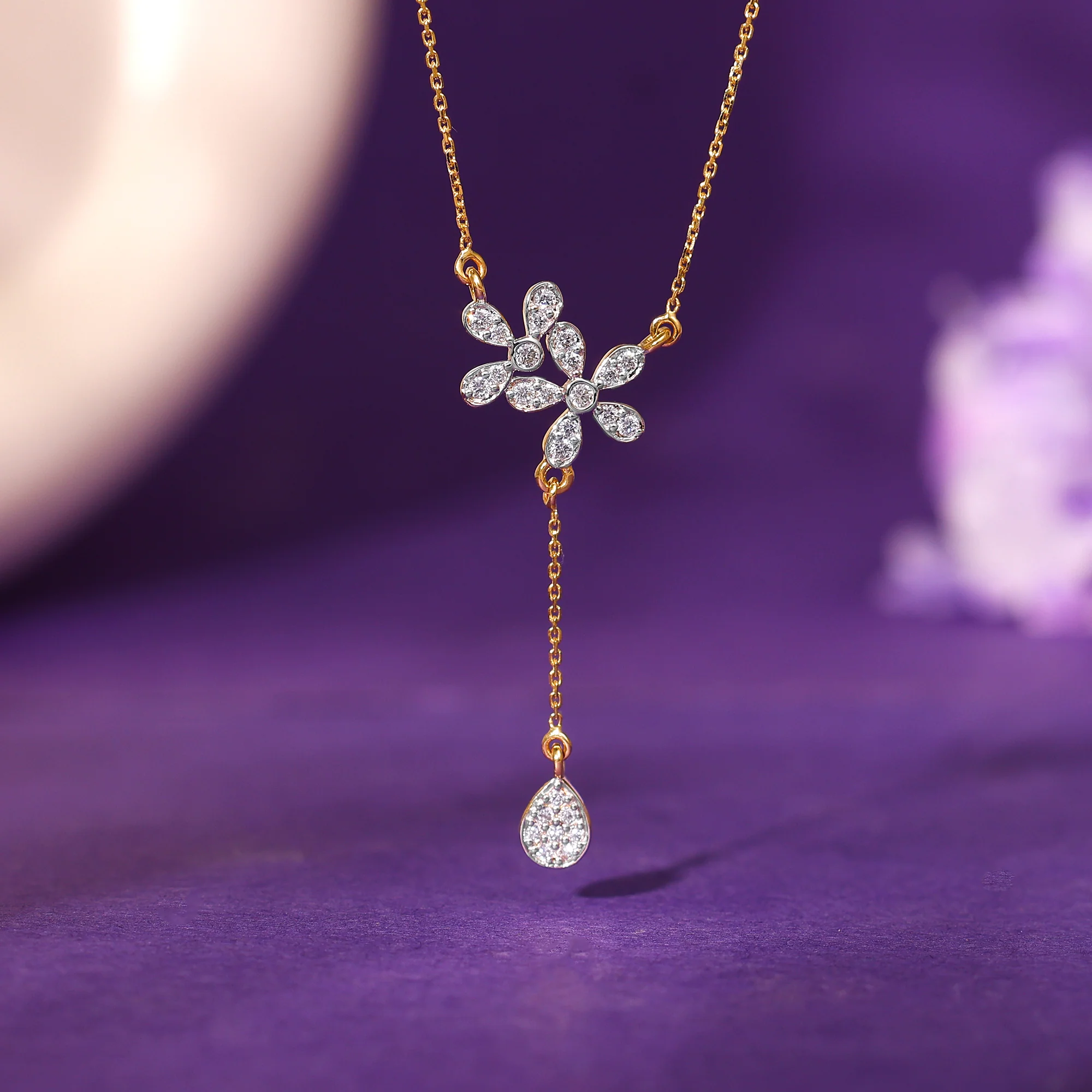 Gold Floral Drop Lab Grown Diamond Necklace - Image 2