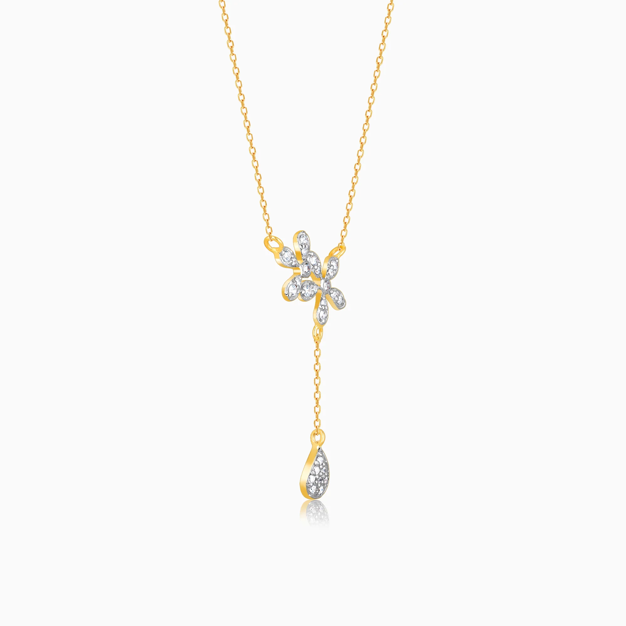 Gold Floral Drop Lab Grown Diamond Necklace - Image 4