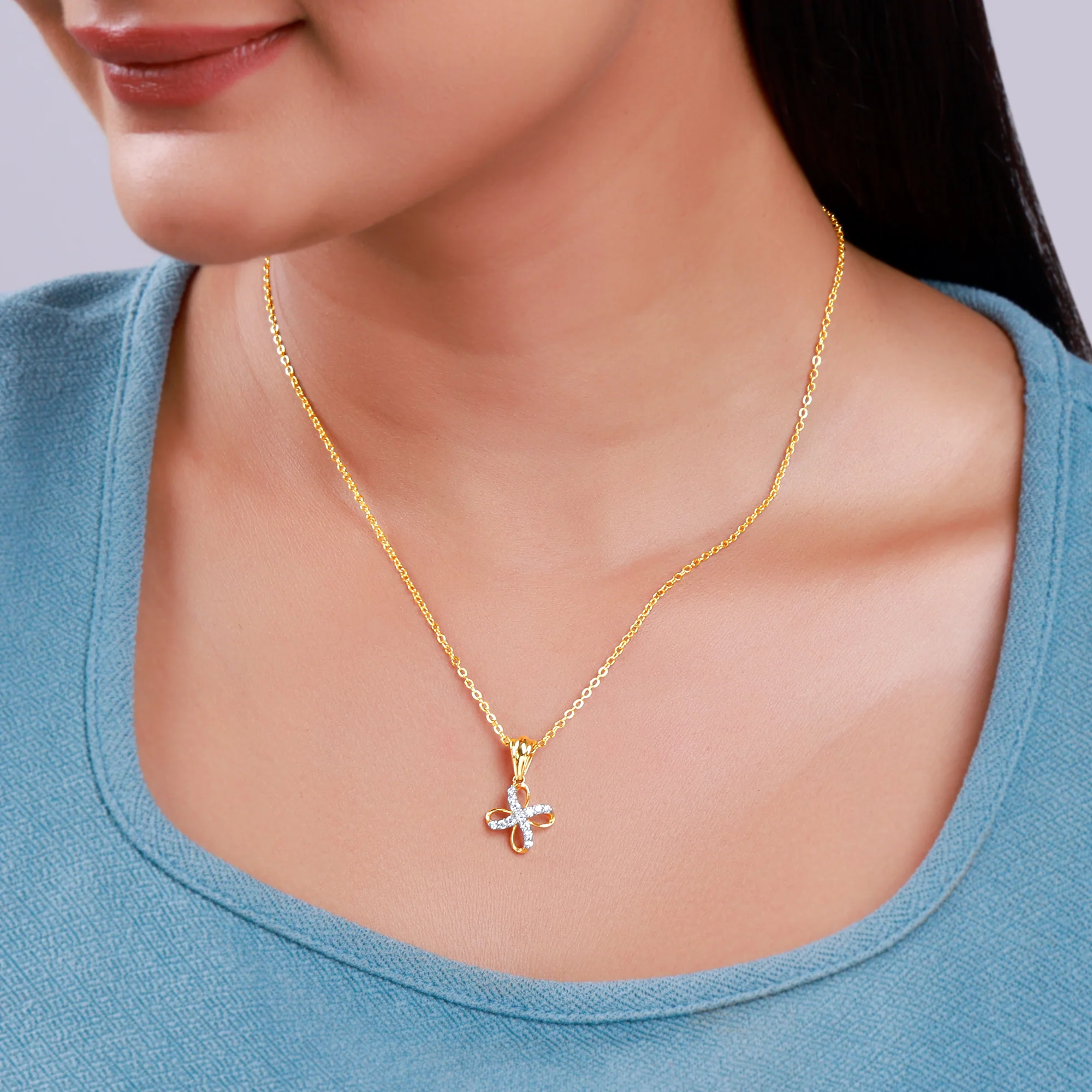 Gold Floral Muse Lab Grown Diamond Pendant - Image 3