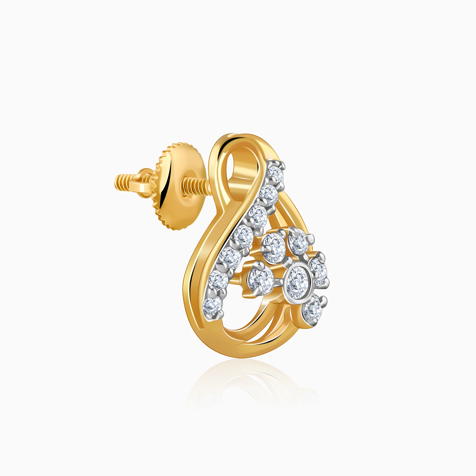 Gold Floral Shell Lab Grown Diamond Earrings - Image 4