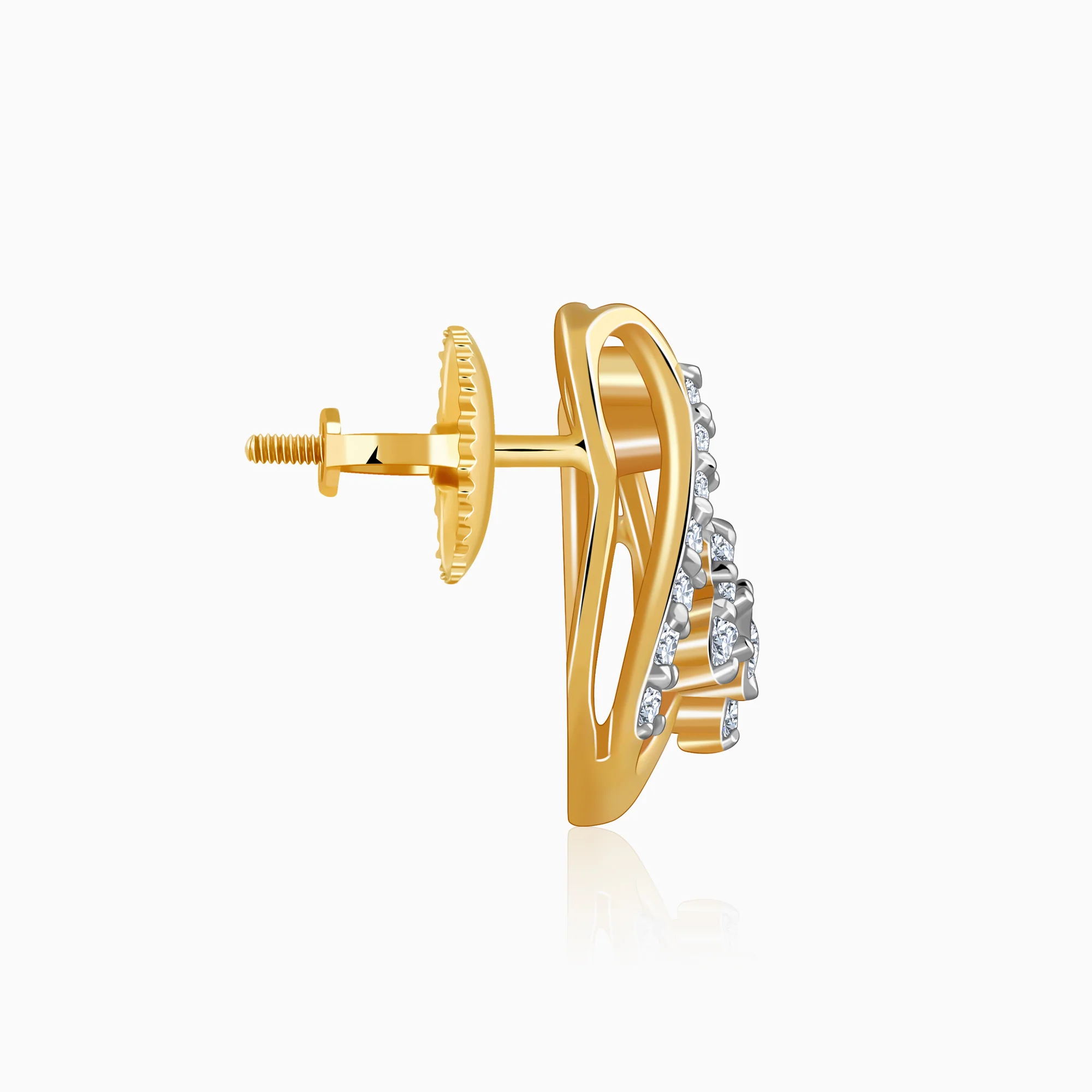 Gold Floral Shell Lab Grown Diamond Earrings - Image 5