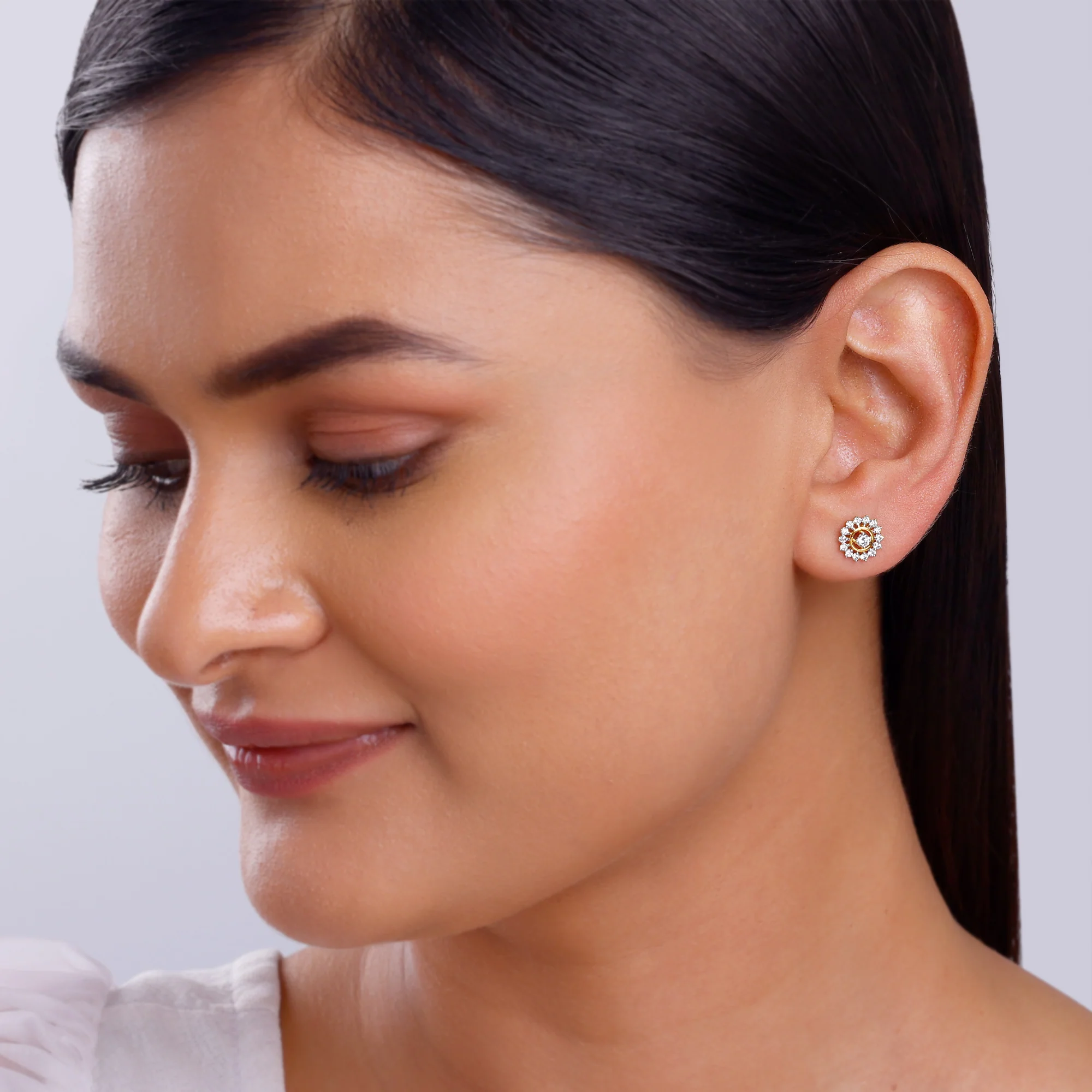 Gold Flower Power Lab Grown Diamond Stud Earrings - Image 3