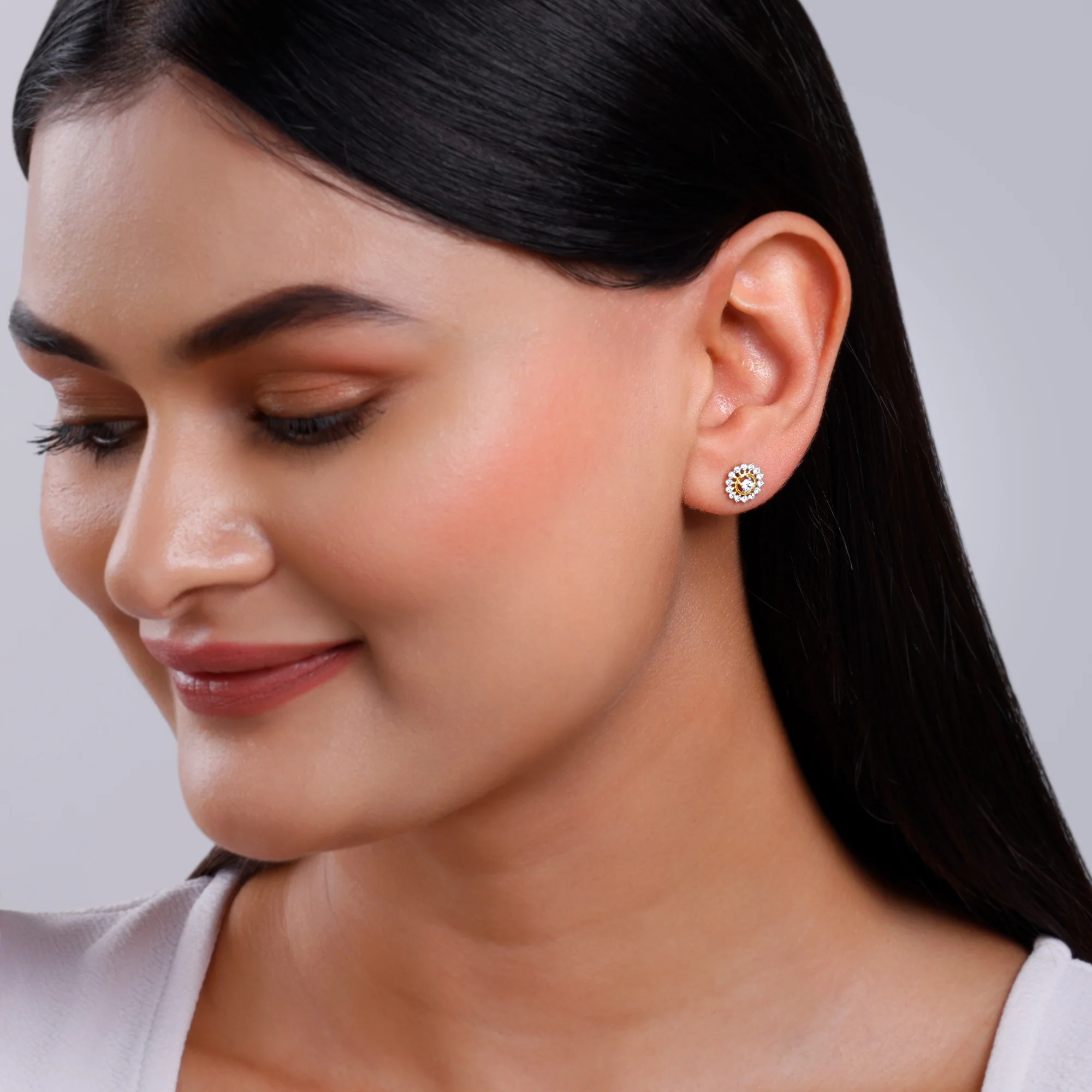 Gold Flower Power Lab Grown Diamond Stud Earrings - Image 3