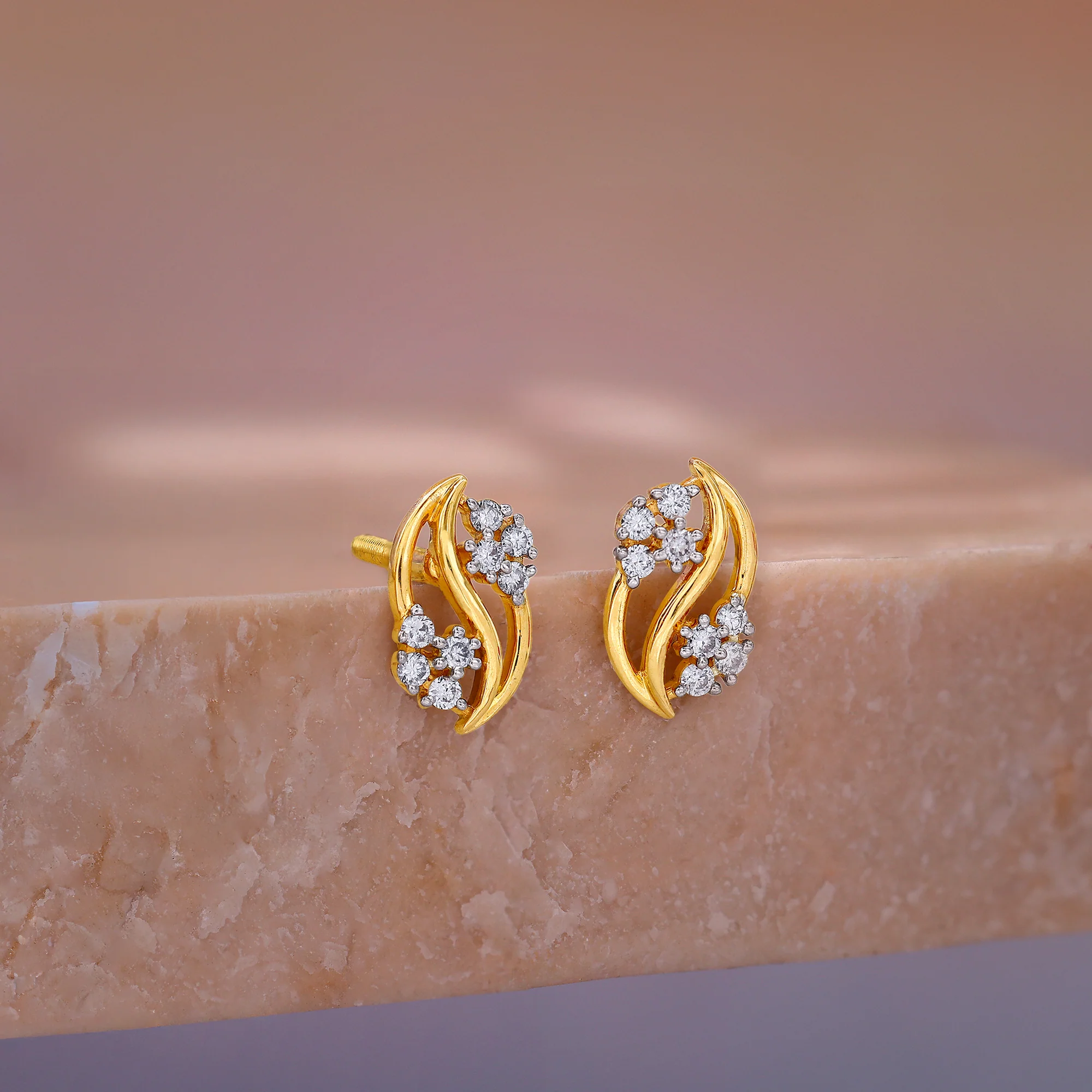 Gold Flower Wave Lab Grown Diamond Earrings - Image 2