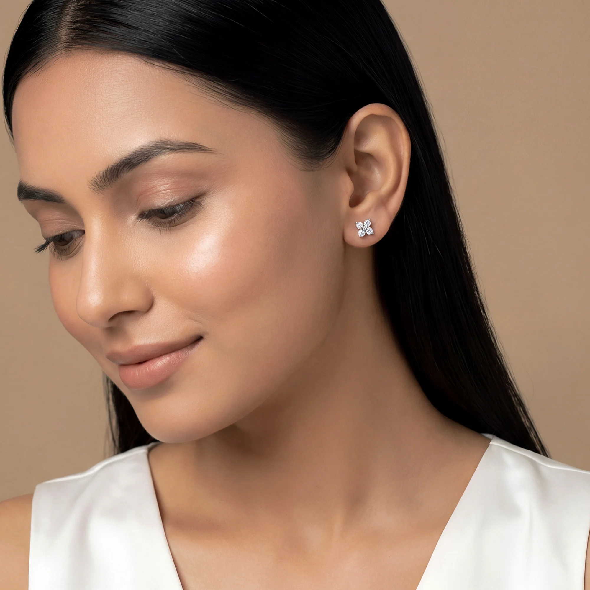 Gold Fresh Bloom Lab Grown Diamond Earrings - Image 3