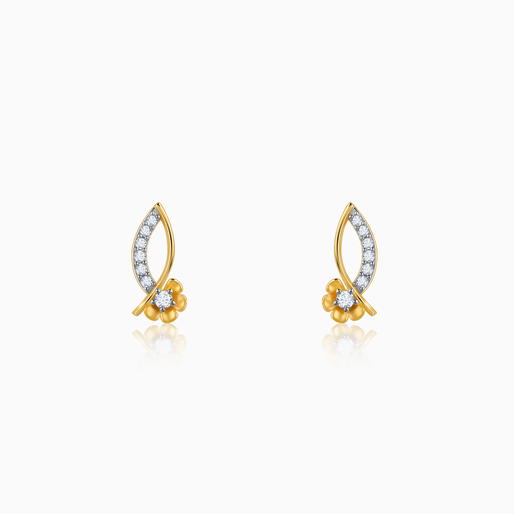 Gold Funky Florals Diamond Earrings