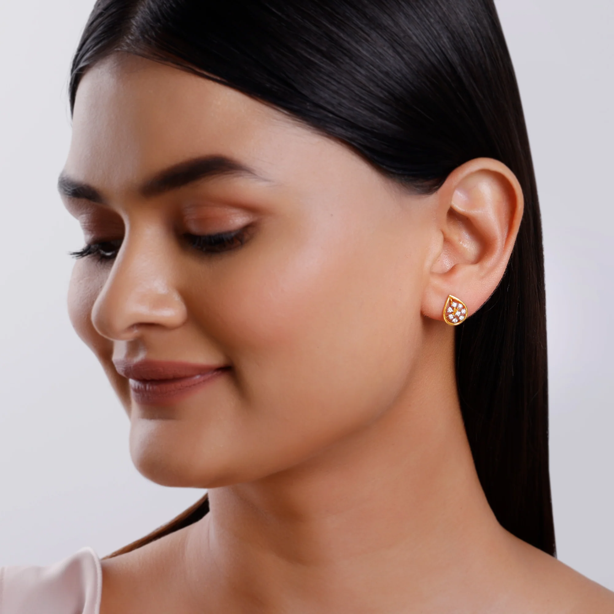 Gold Glamorous Drop Lab Grown Diamond Studs - Image 3