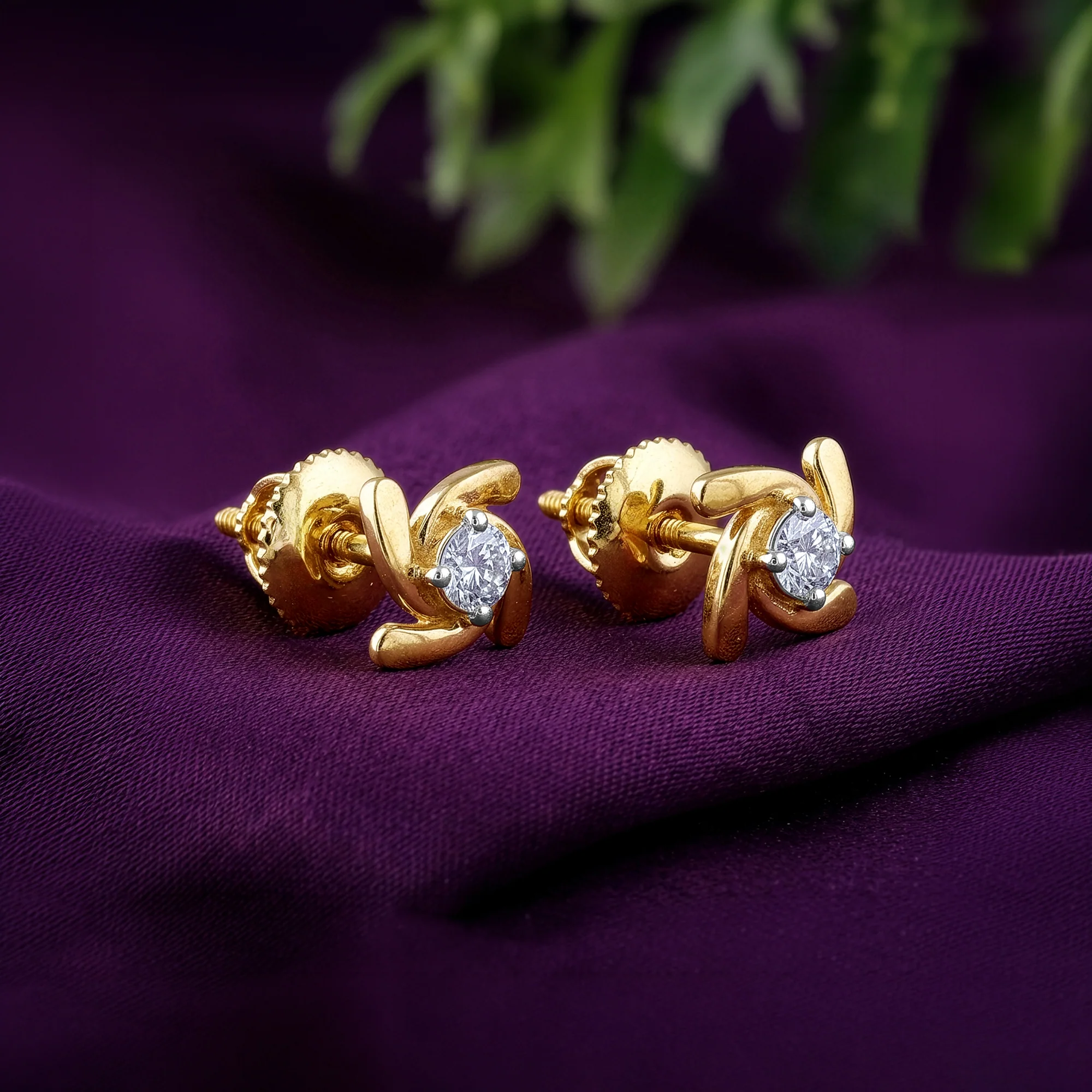 Gold Gleaming Swirl Lab Grown Diamond Studs - Image 2