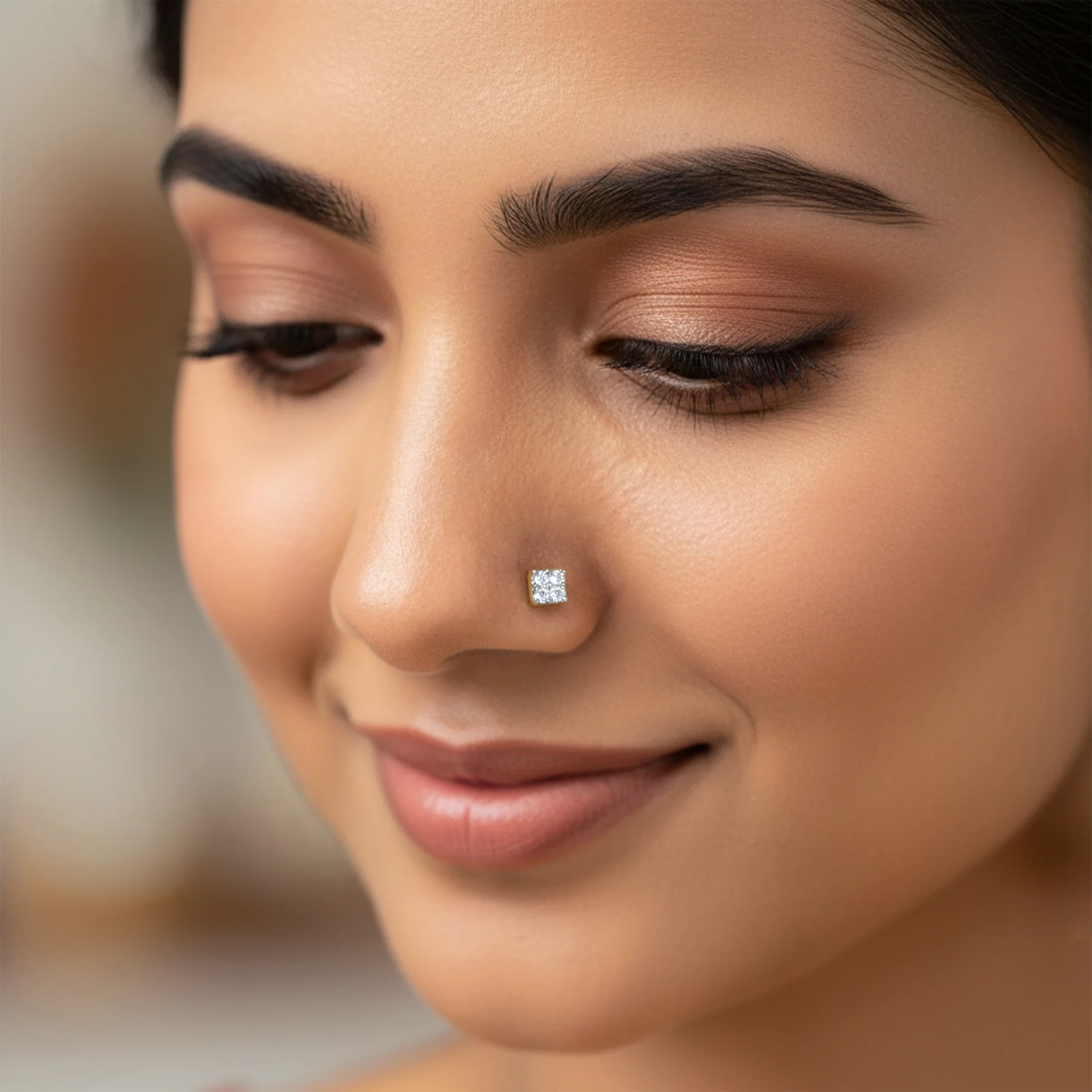 Gold Glittering Cube Lab Grown Diamond Nose Pin - Image 3