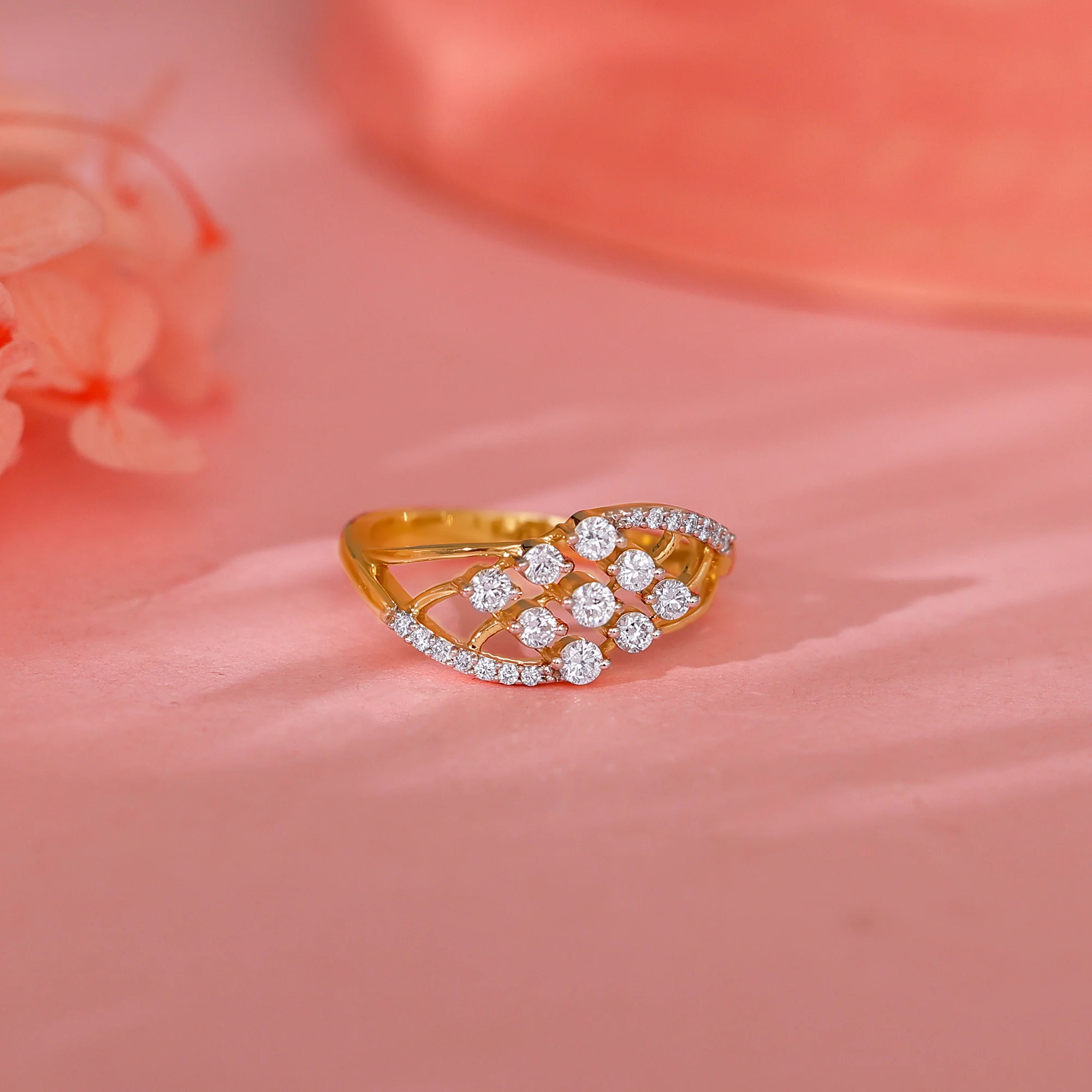 Gold Graceful Wave Diamond Ring - Image 2