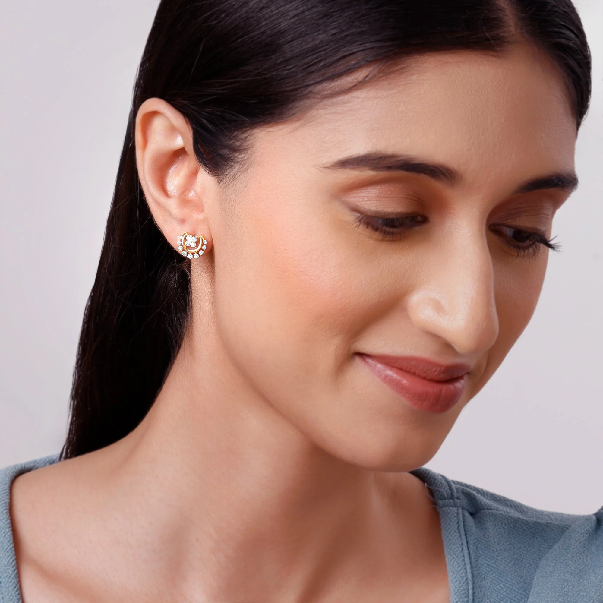 Gold Half Moon Lab Grown Diamond Studs - Image 3