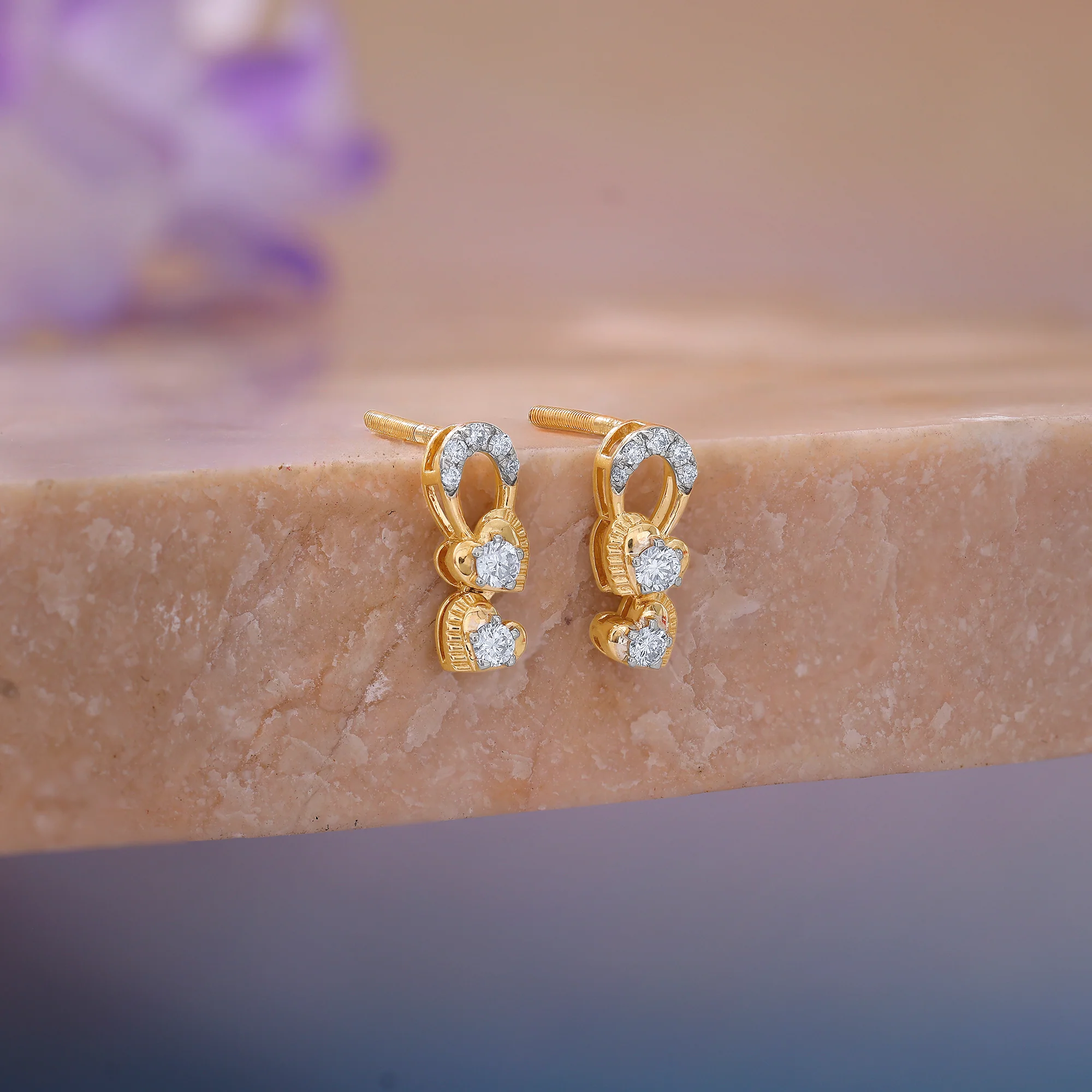 Gold Heart Drop Lab Grown Diamond Earrings - Image 2