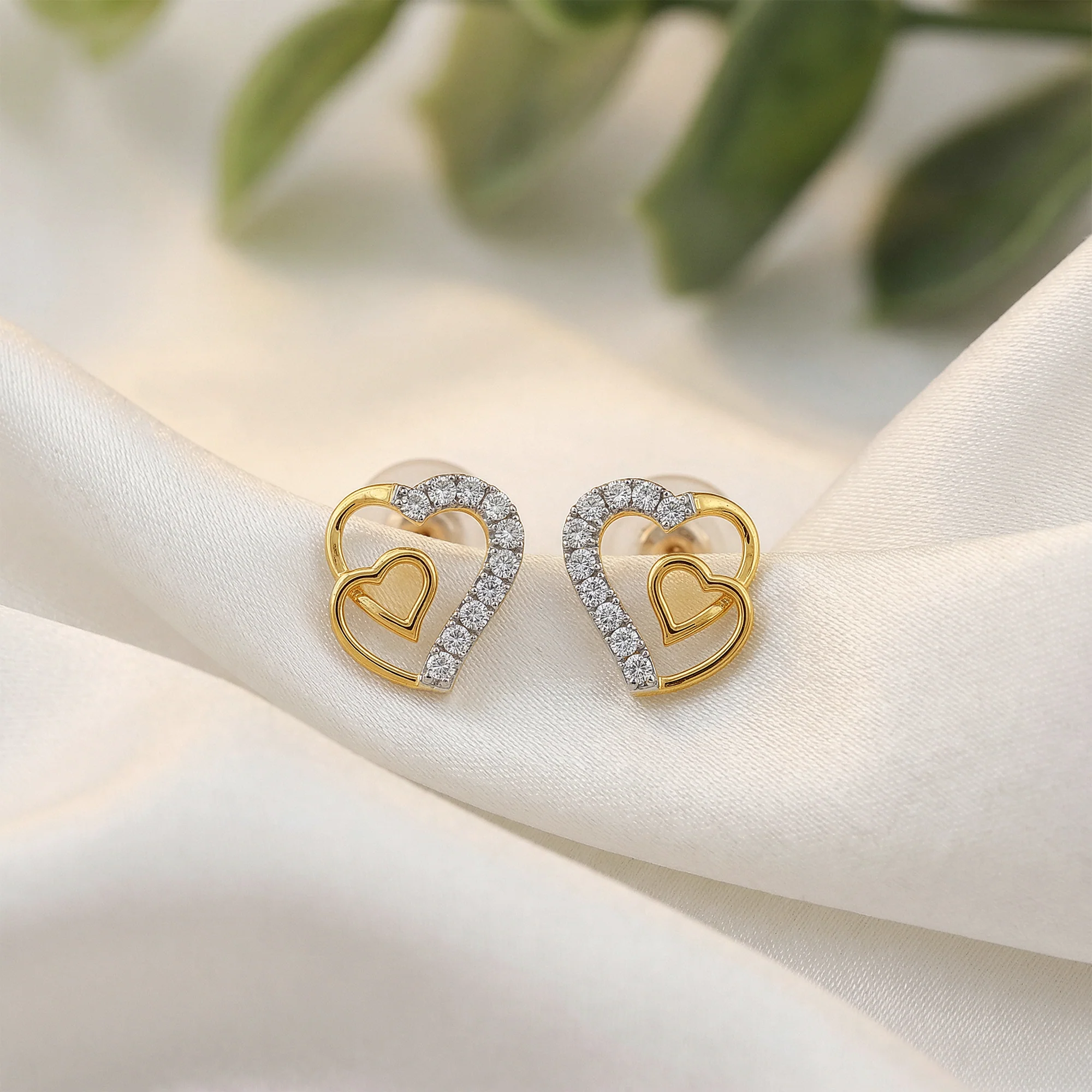 Gold Heart Linked Lab Grown Diamond Studs - Image 2