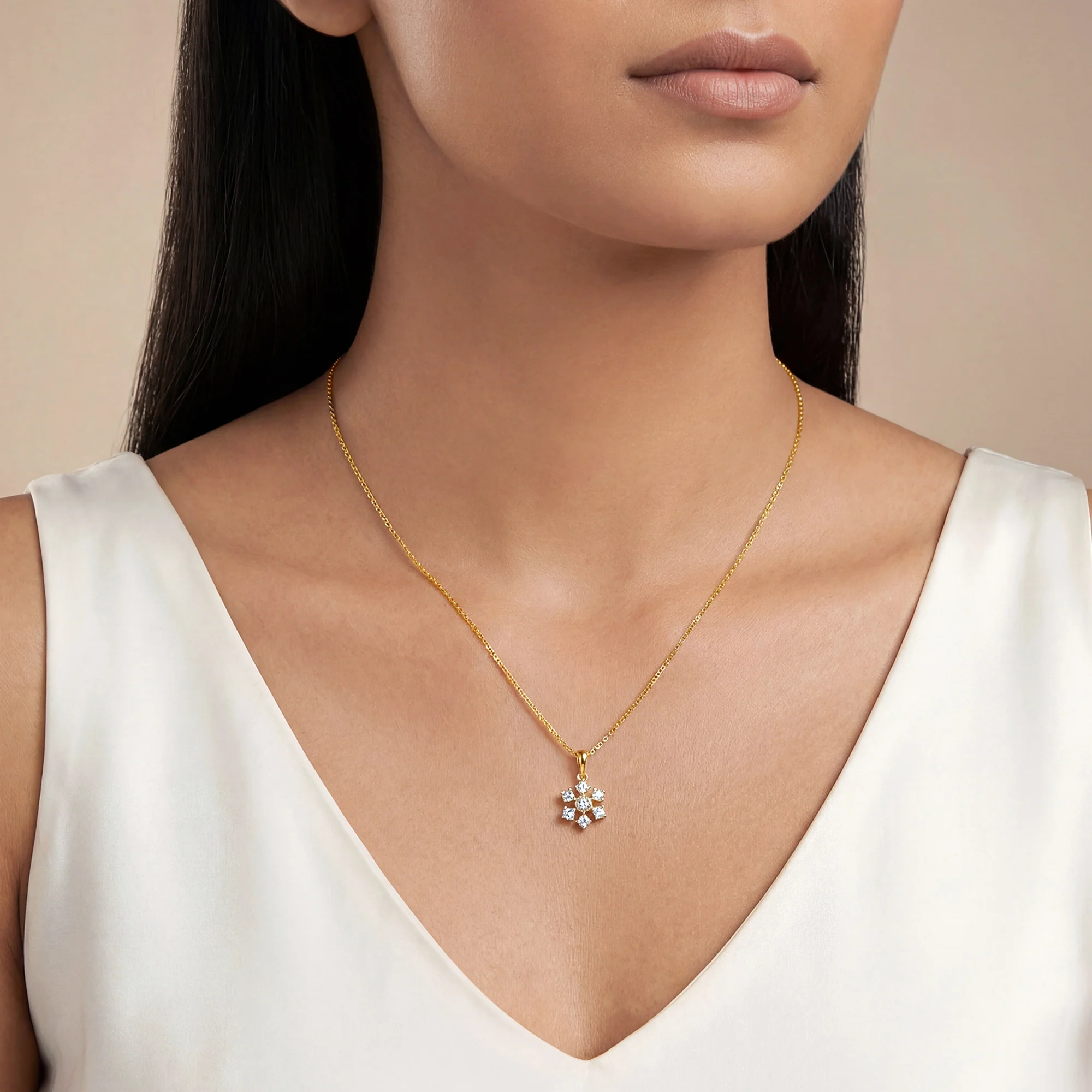 Gold Indent Flora Lab Grown Diamond Pendant - Image 3
