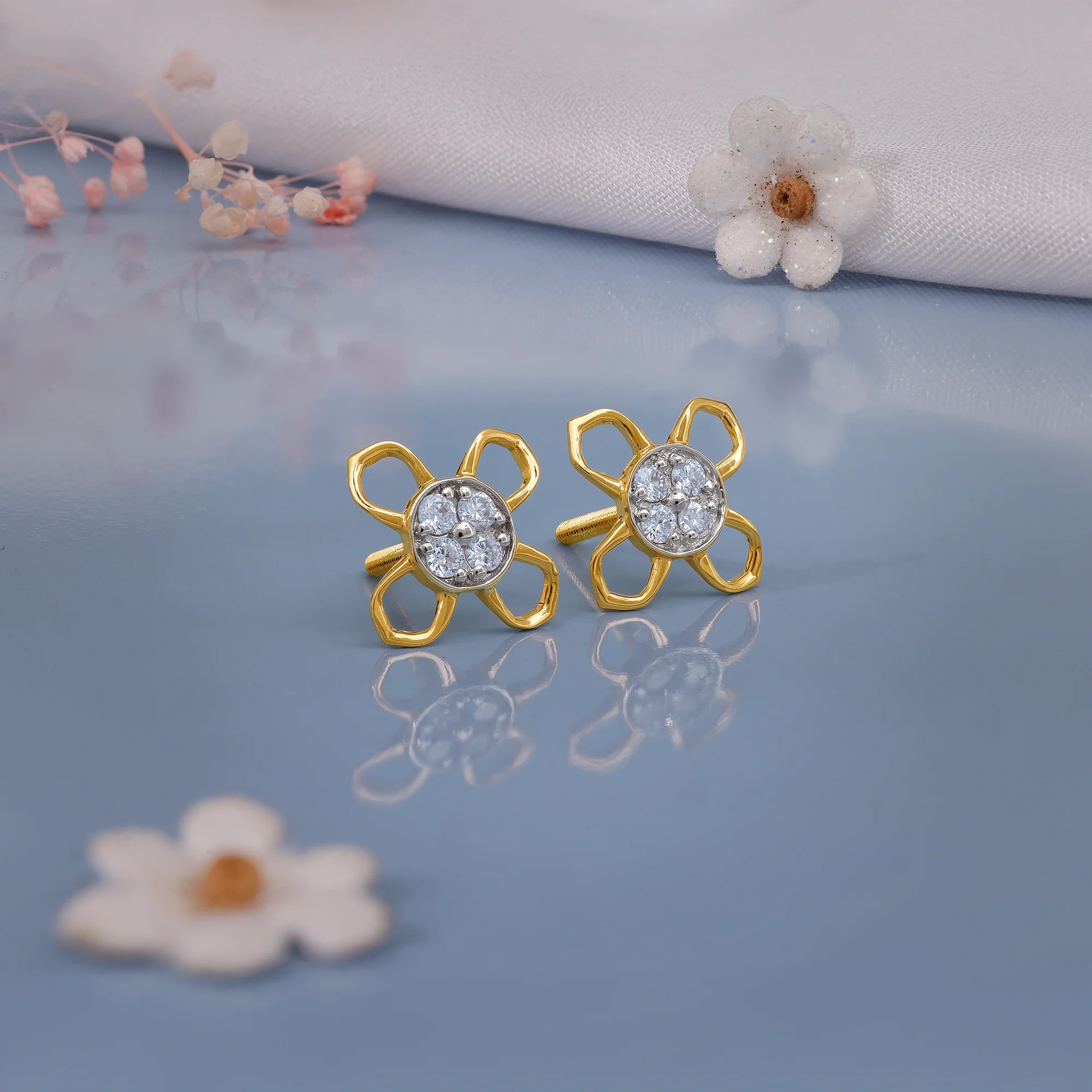 Gold Ixora Lab Grown Diamond Studs - Image 2