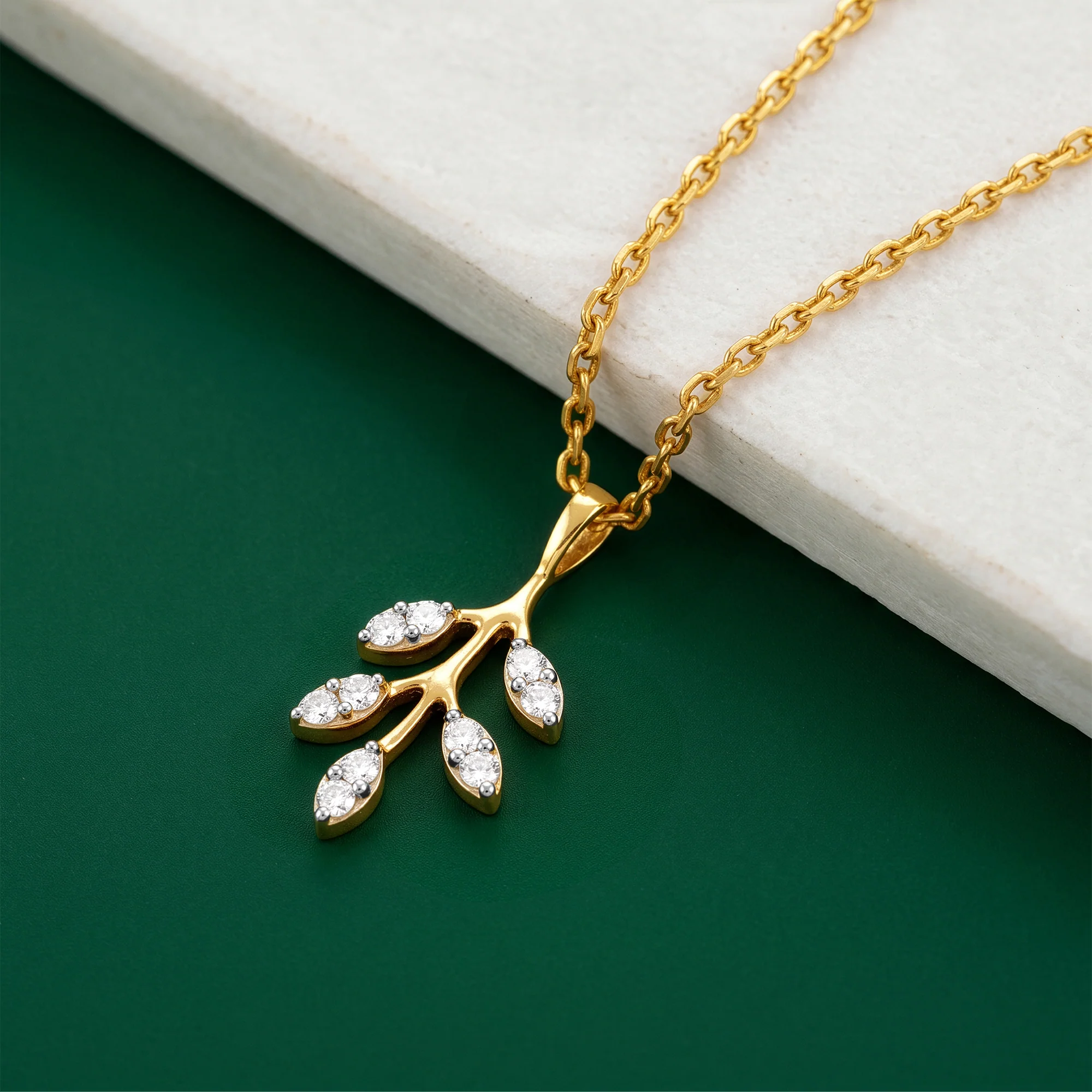 Gold Leaf Bliss Lab Grown Diamond Pendant - Image 2