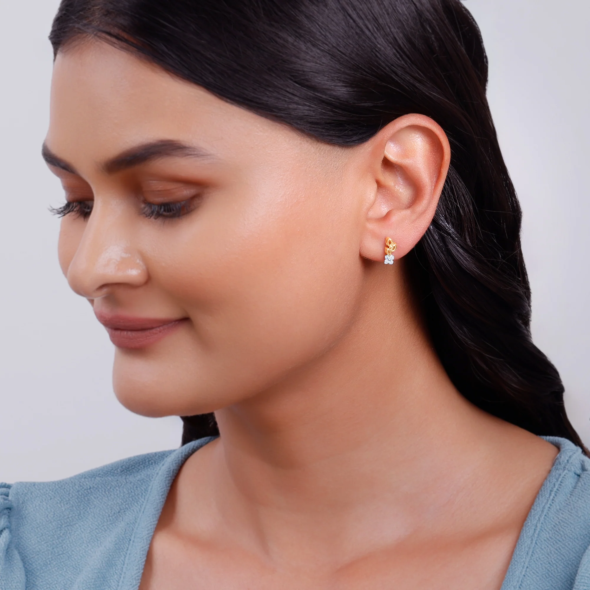 Gold Leaflight Charm Lab Grown Diamond Earrings - Image 3