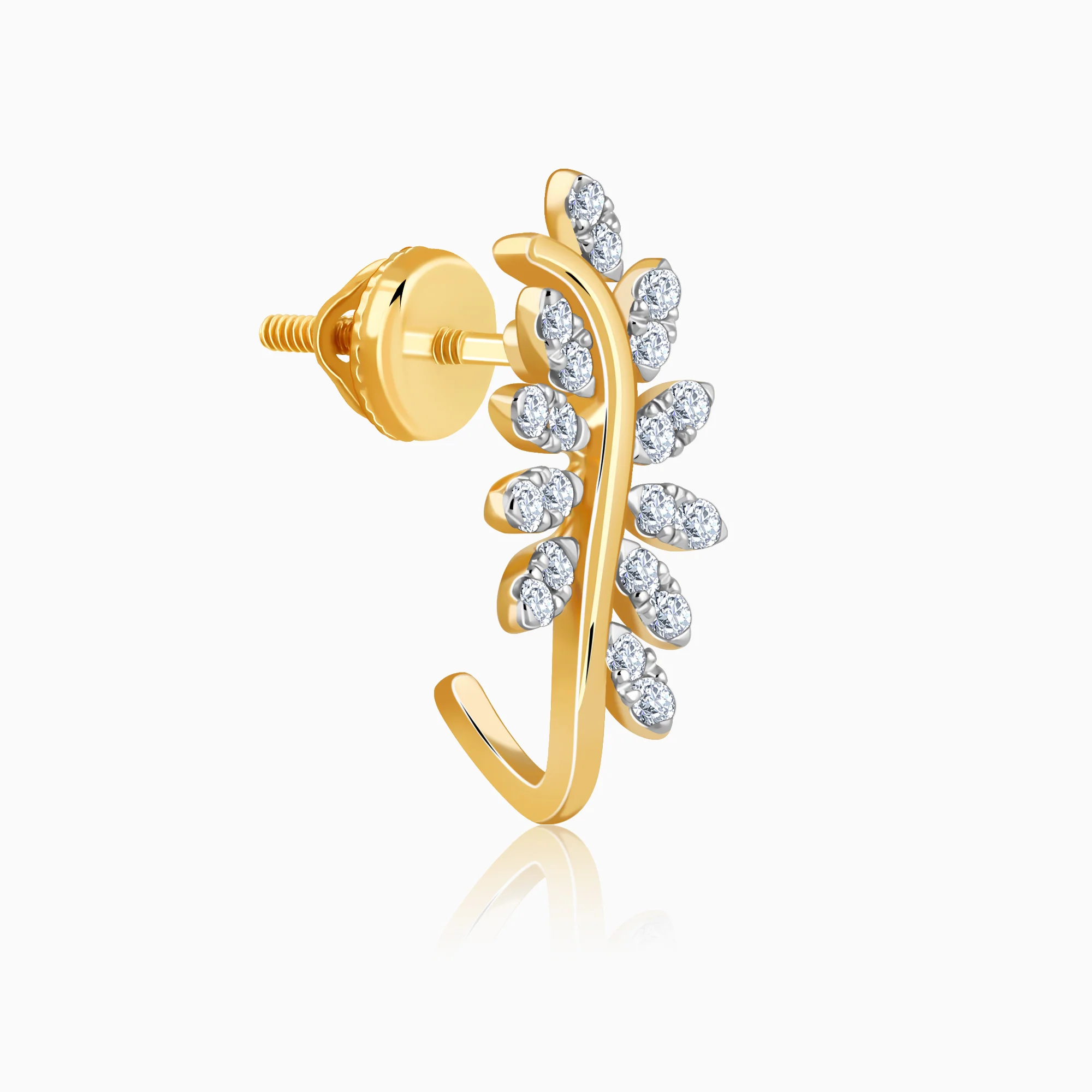 Gold Leafy Brilliance J Studs Lab Grown Diamond Earrings - Image 4