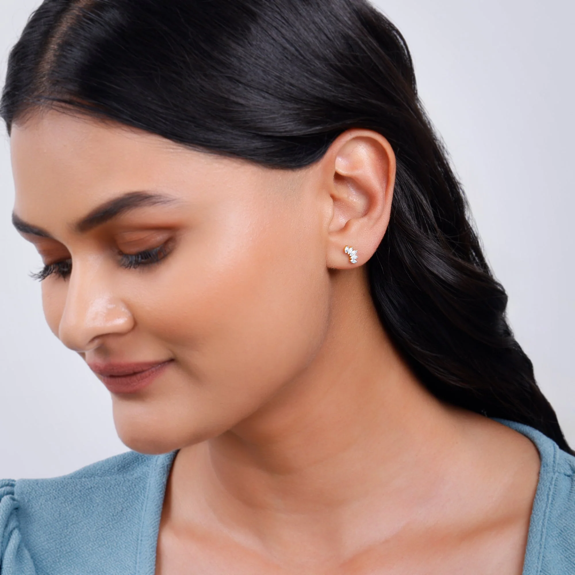 Gold Lotus Petals Lab Grown Diamond Earrings - Image 3