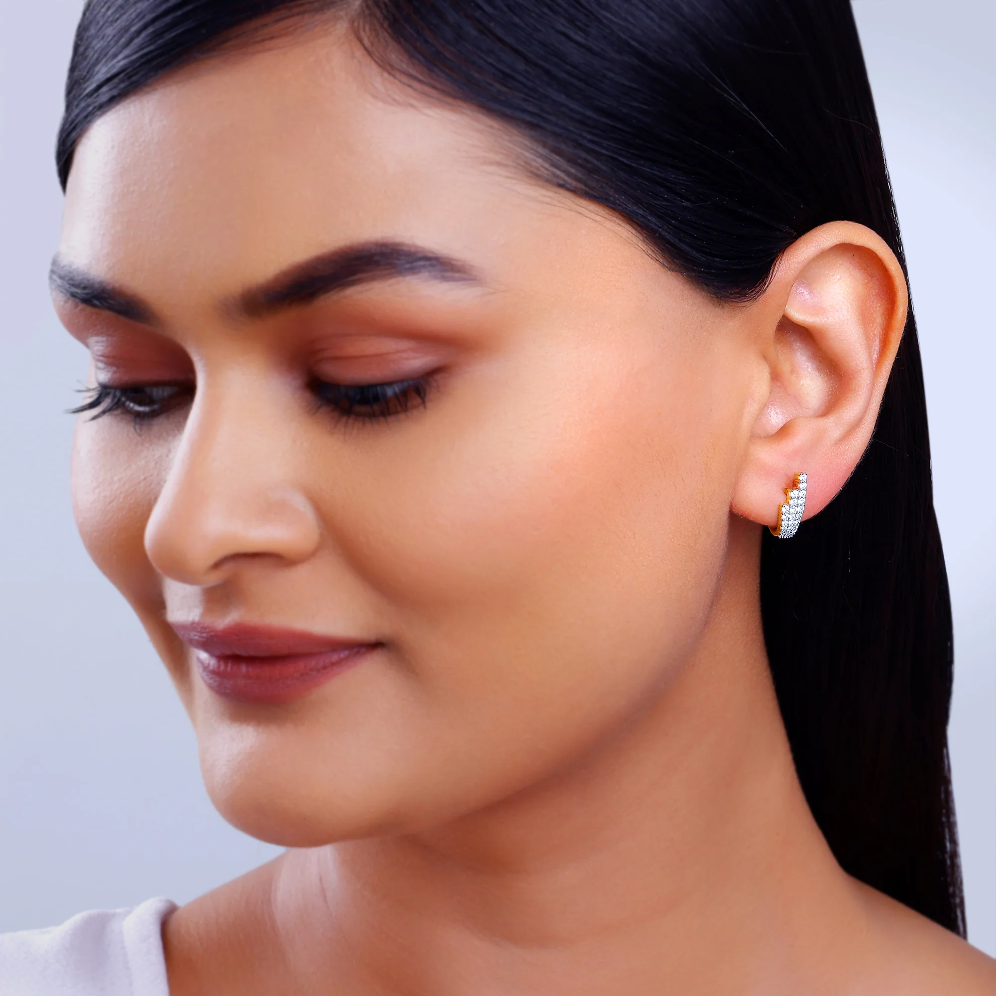 Gold Lumiere Lab Grown Diamond Semi Hoop Earrings - Image 3