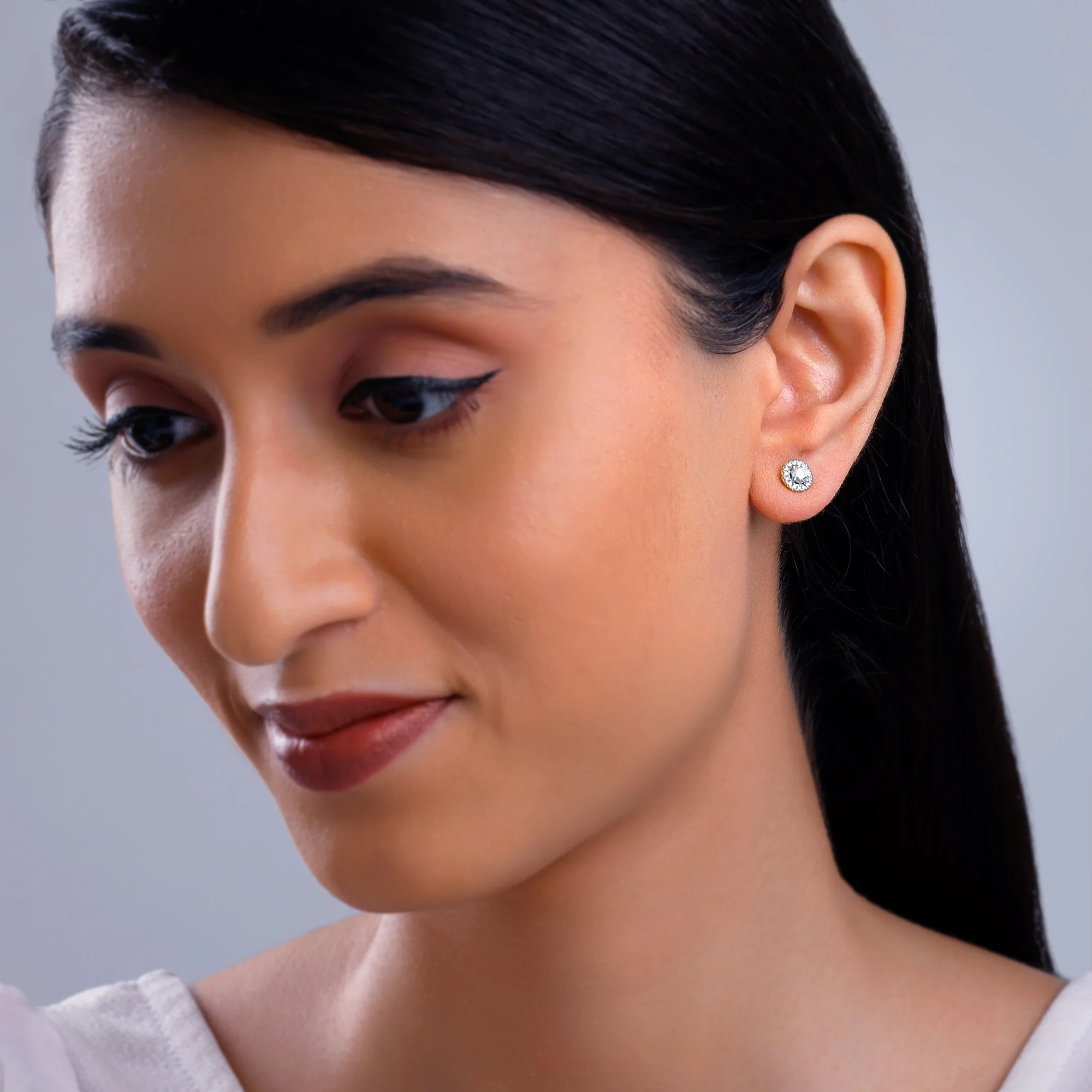 Gold Minerva Halo Soliatire Lab Grown Diamond Studs - Image 3
