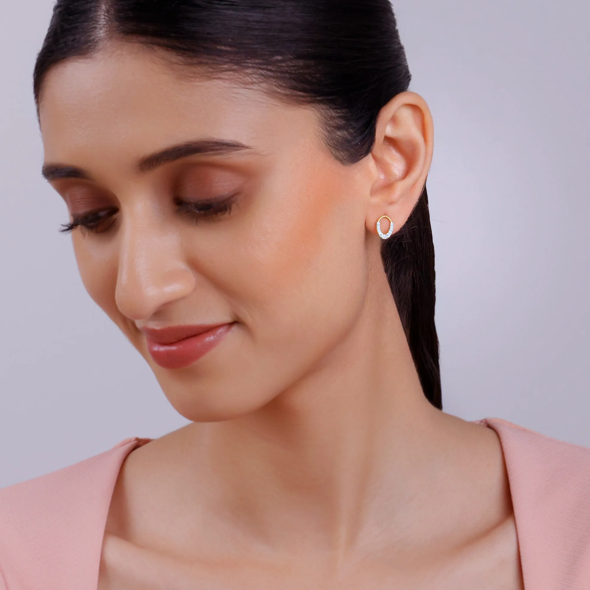 Gold Oval Gleam Lab Grown Diamond Earrings - Image 3