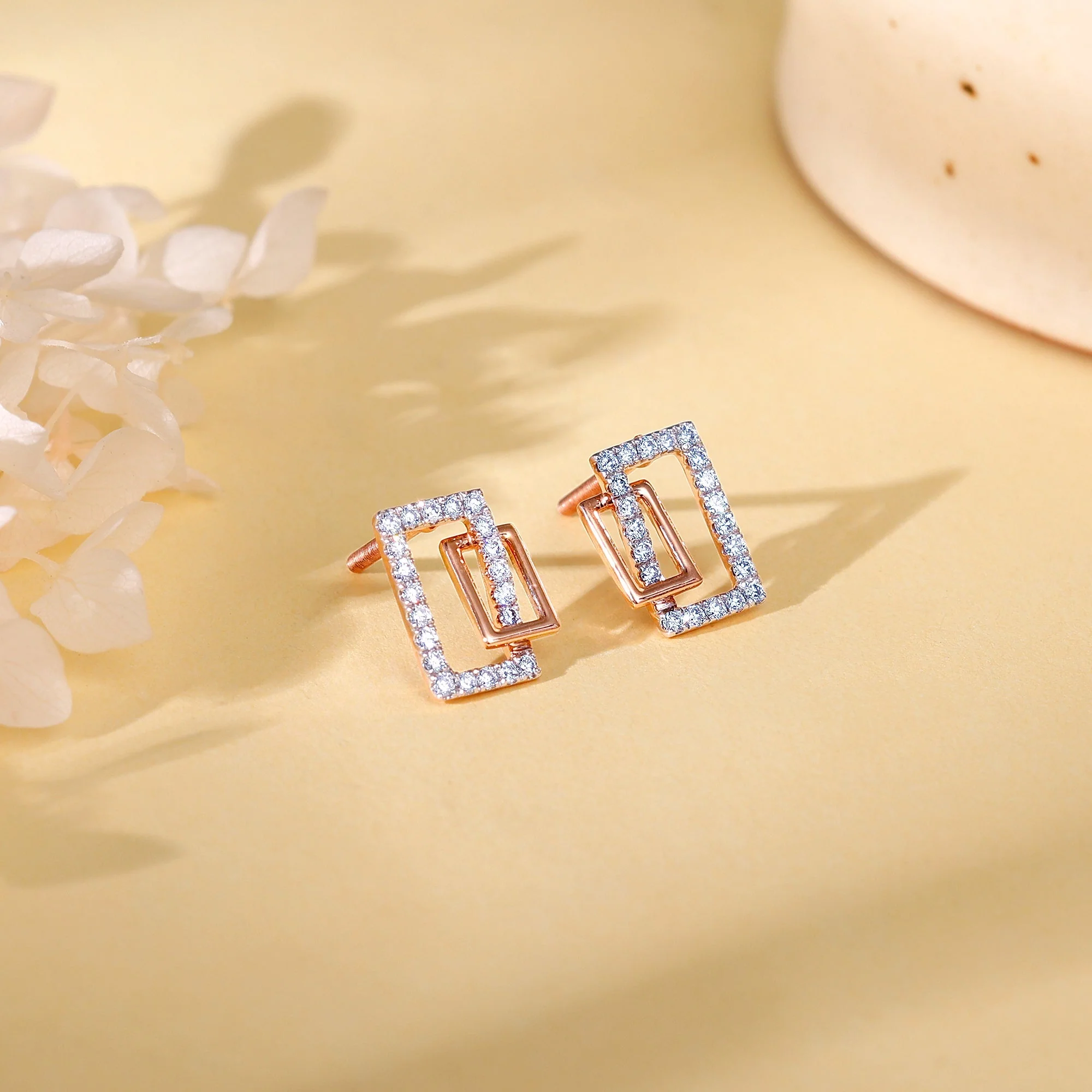 Gold Parallelogram Diamond Earrings - Image 2