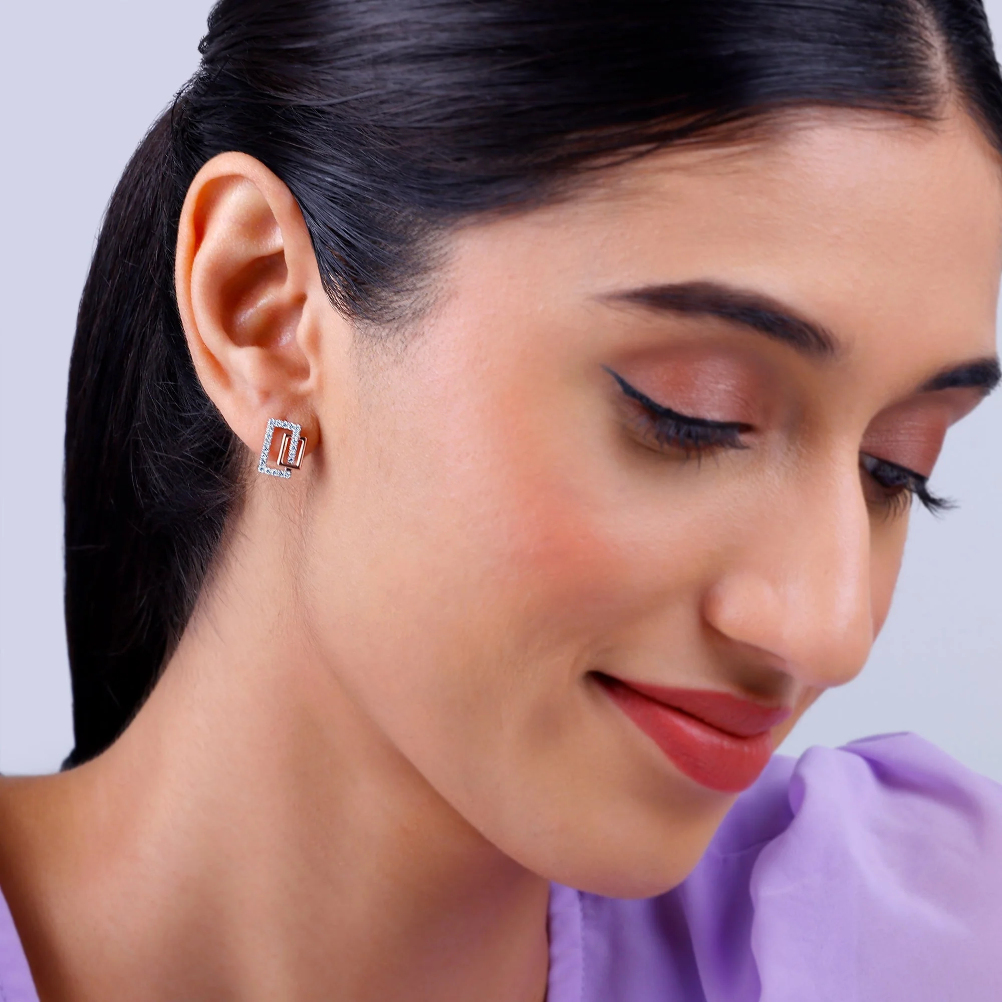Gold Parallelogram Diamond Earrings - Image 3