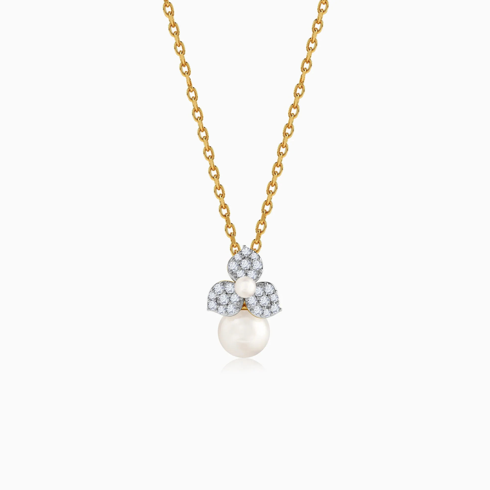 Gold Pearl Bud Story Lab Grown Diamond Pendant