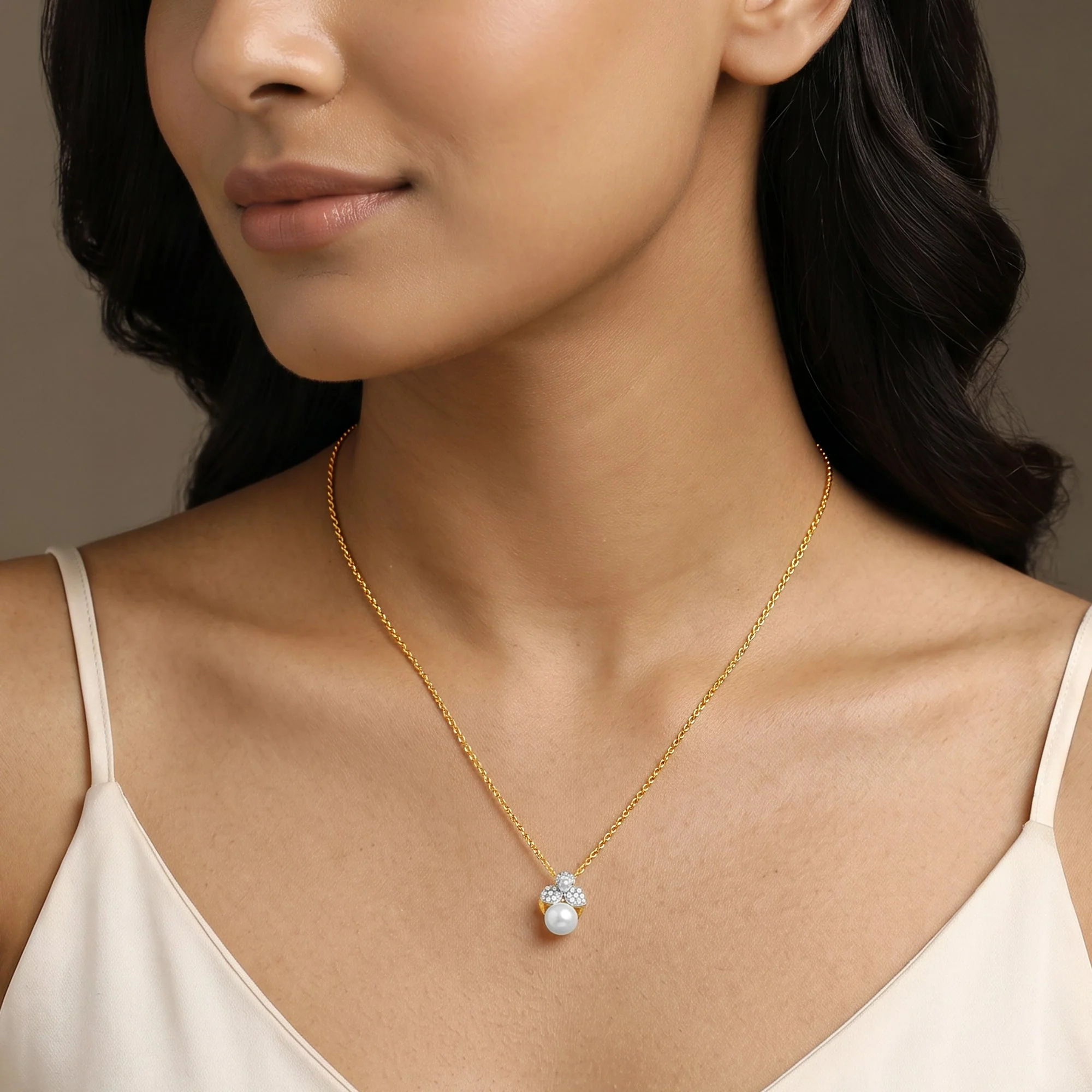 Gold Pearl Bud Story Lab Grown Diamond Pendant - Image 3