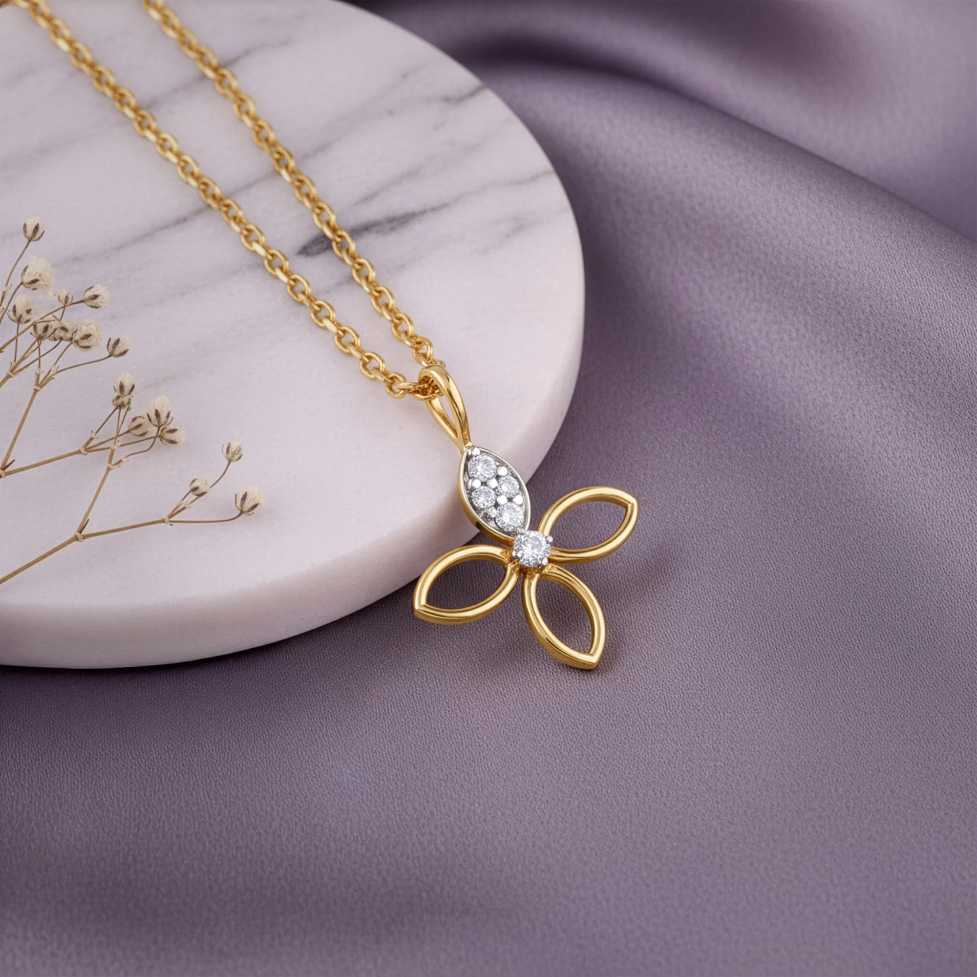 Gold Petal Sparkle Lab Grown Diamond Pendant - Image 2