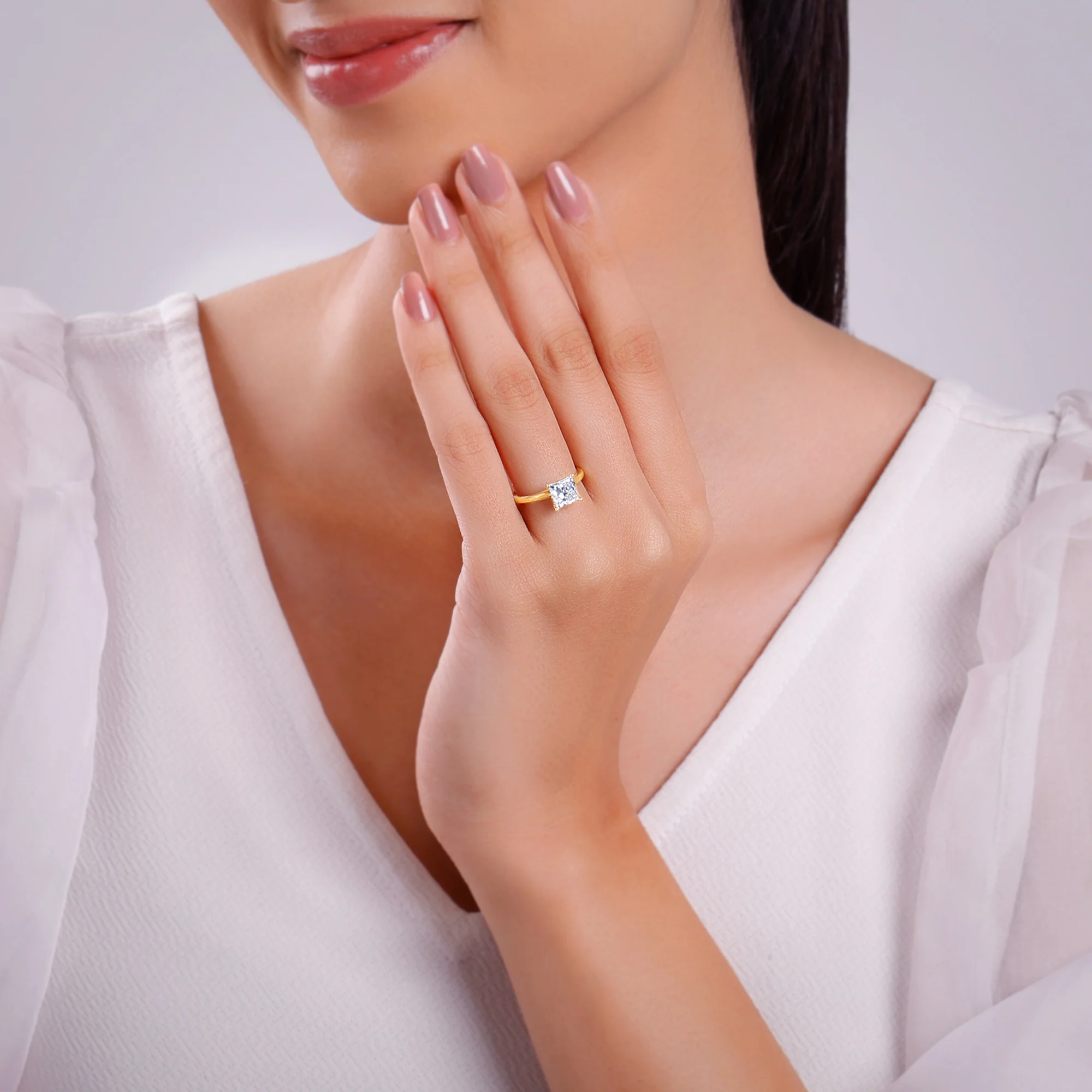 Gold Princess Cut Solitaire Lab Grown Diamond Ring - Image 3