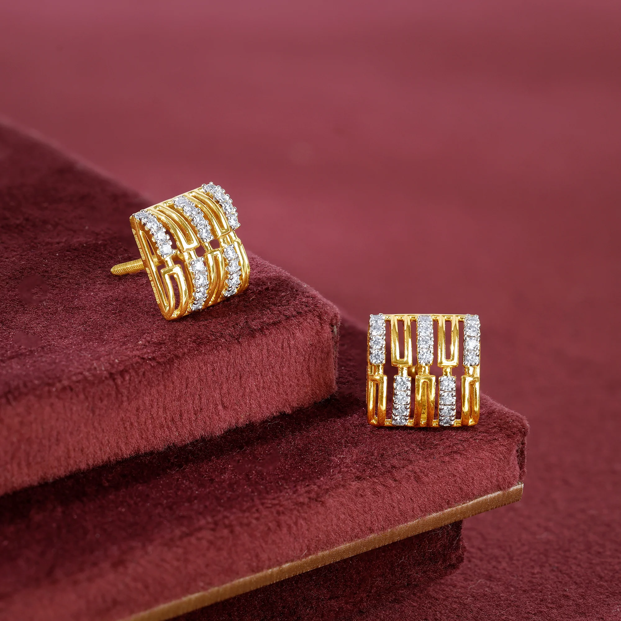 Gold Princess Lab Grown Diamond Stud Earrings - Image 2