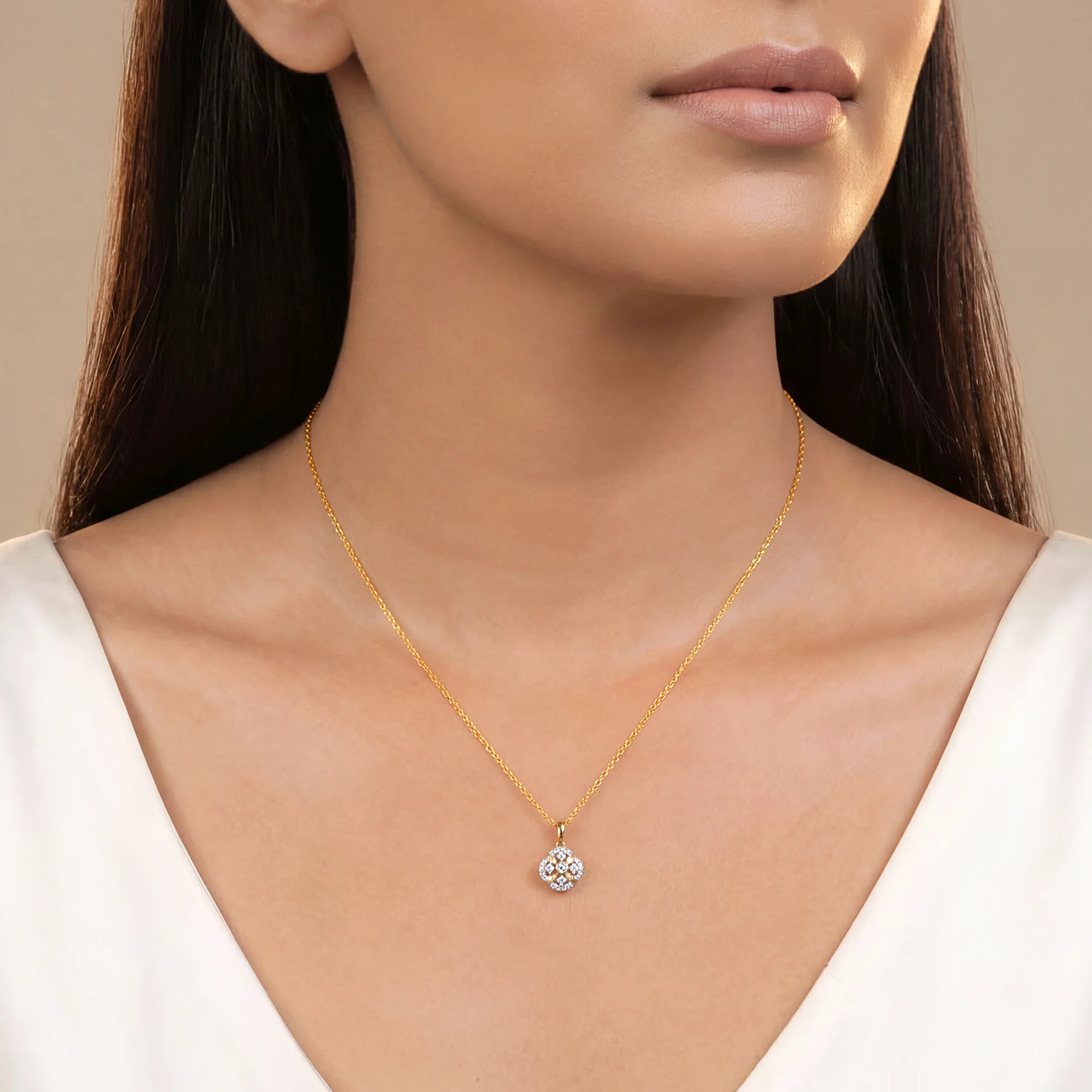 Gold Quiet Flower Lab Grown Diamond Pendant - Image 3