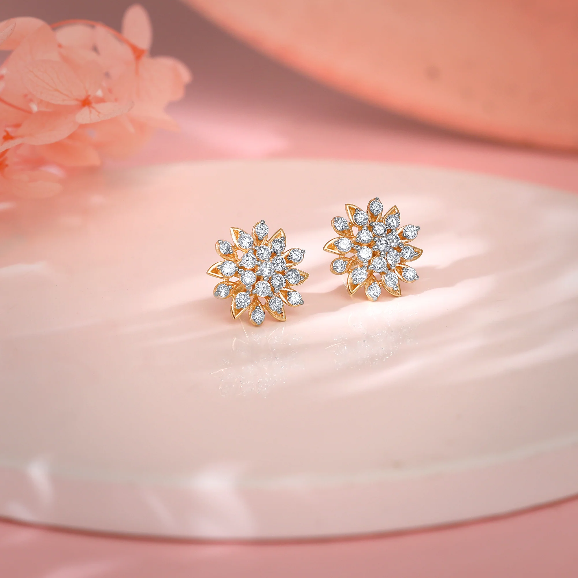 Gold Radiant Blossom Diamond Earrings - Image 2