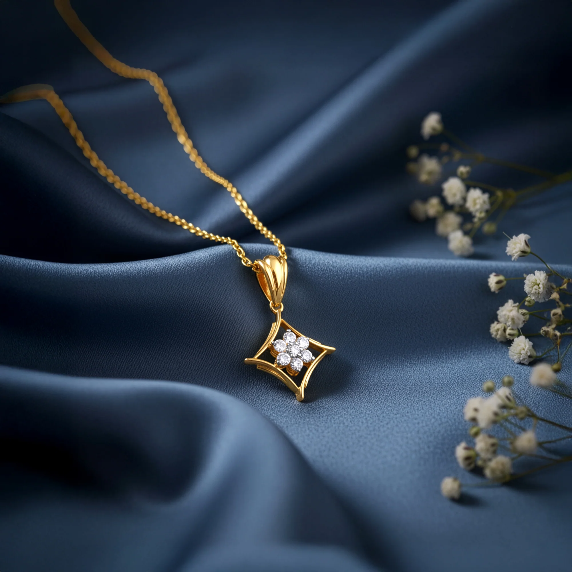 Gold Rhombus Floret Lab Grown Diamond Pendant - Image 2