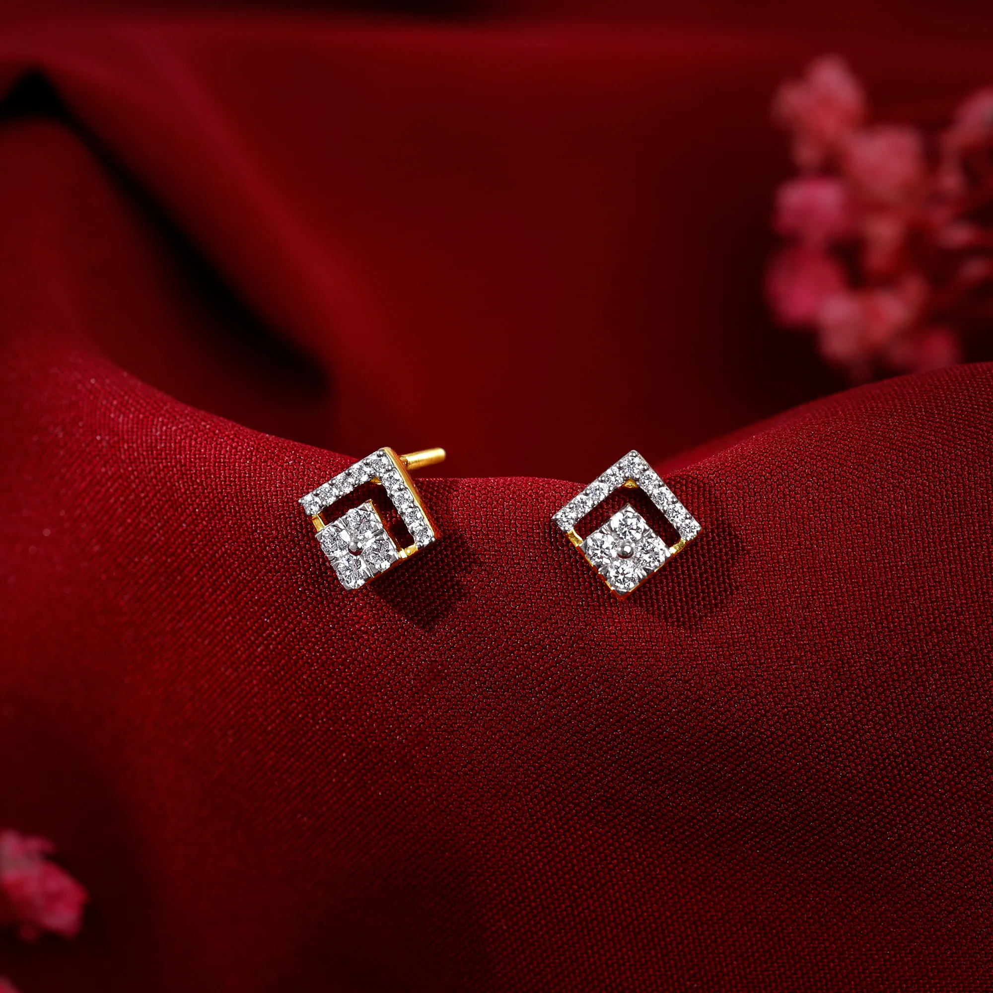 Gold Rhombus Sparkle Lab Grown Diamond Earrings - Image 2