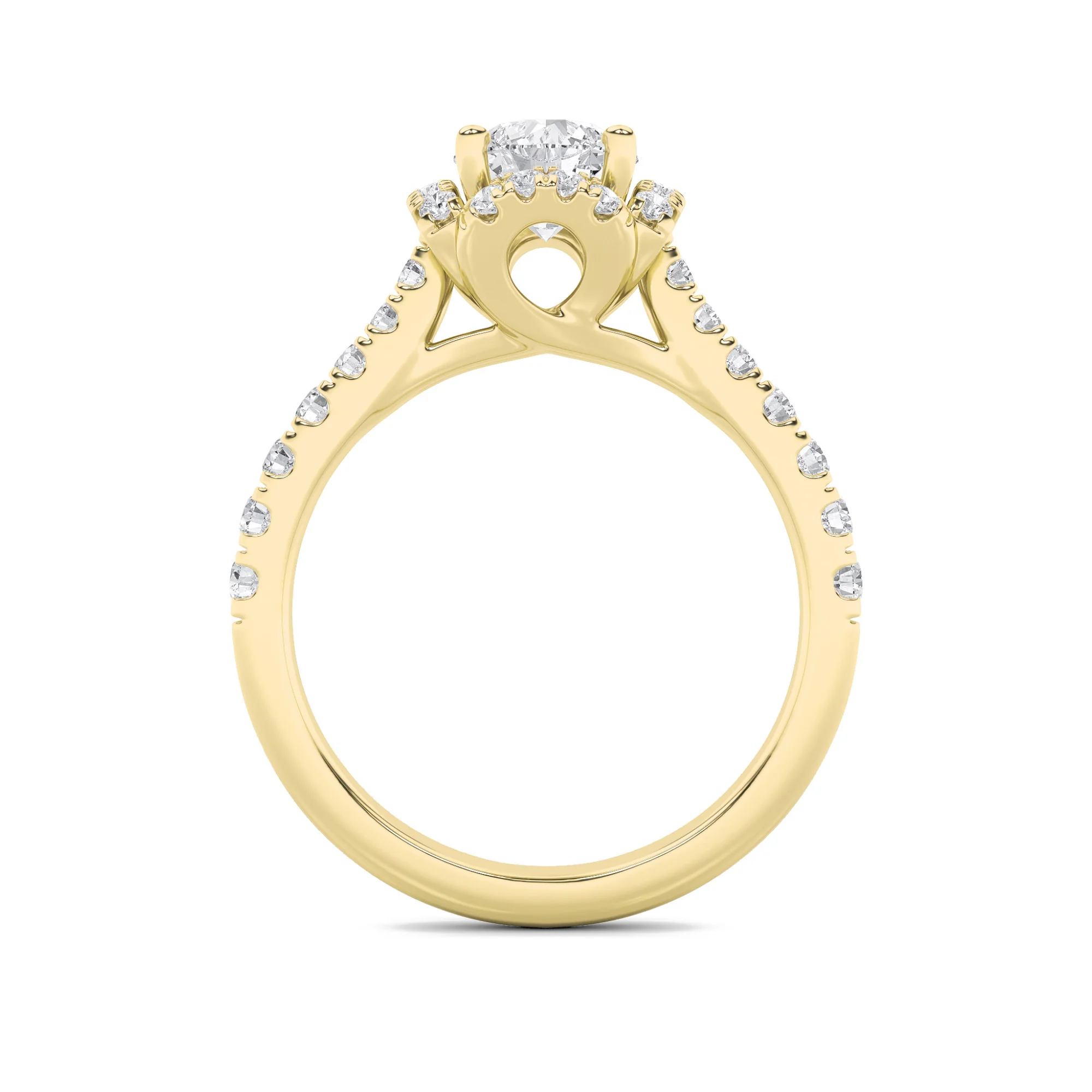 Gold Round Cut Halo Solitaire Diamond Ring - Image 3
