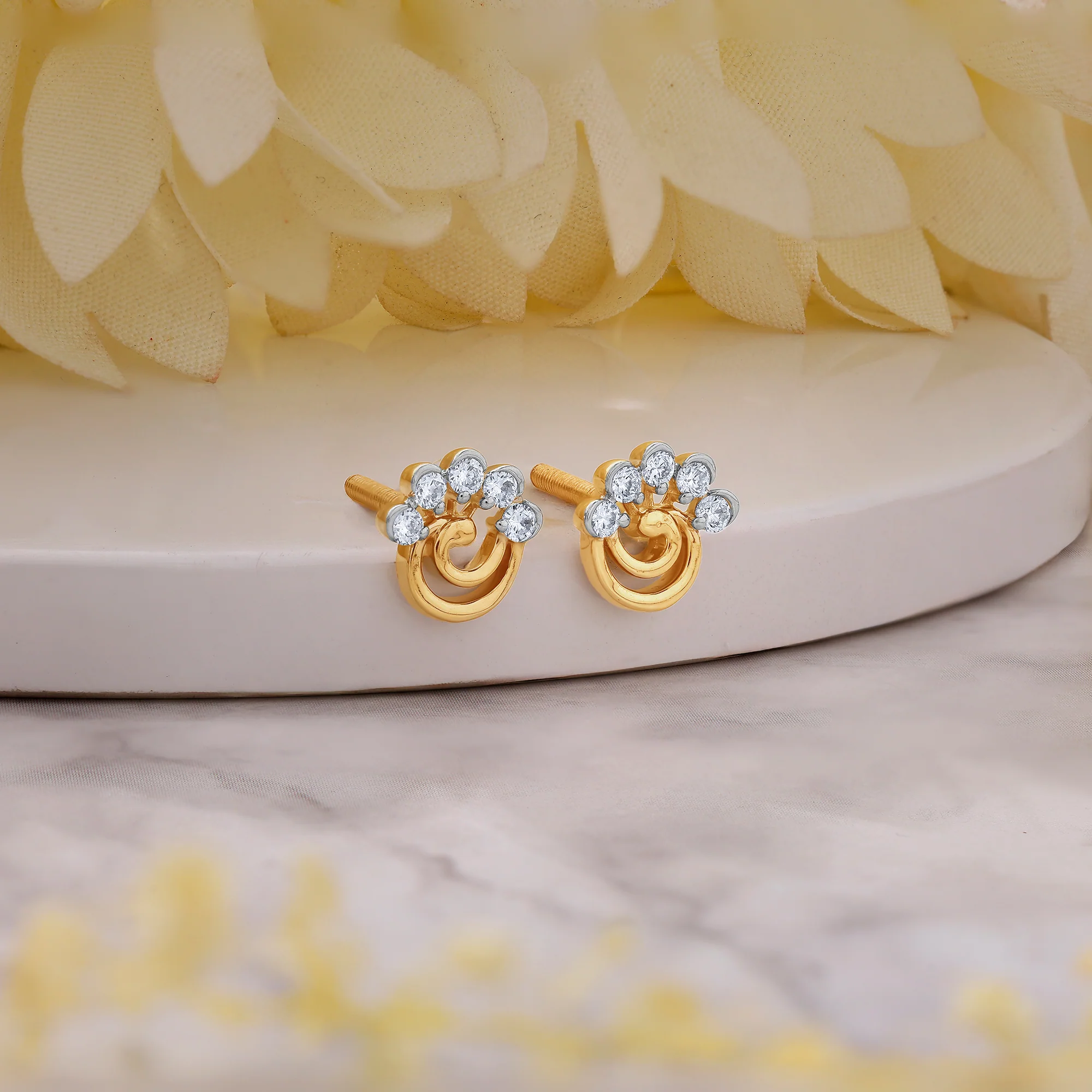 Gold Serenity Floral Lab Grown Diamond Earrings - Image 2