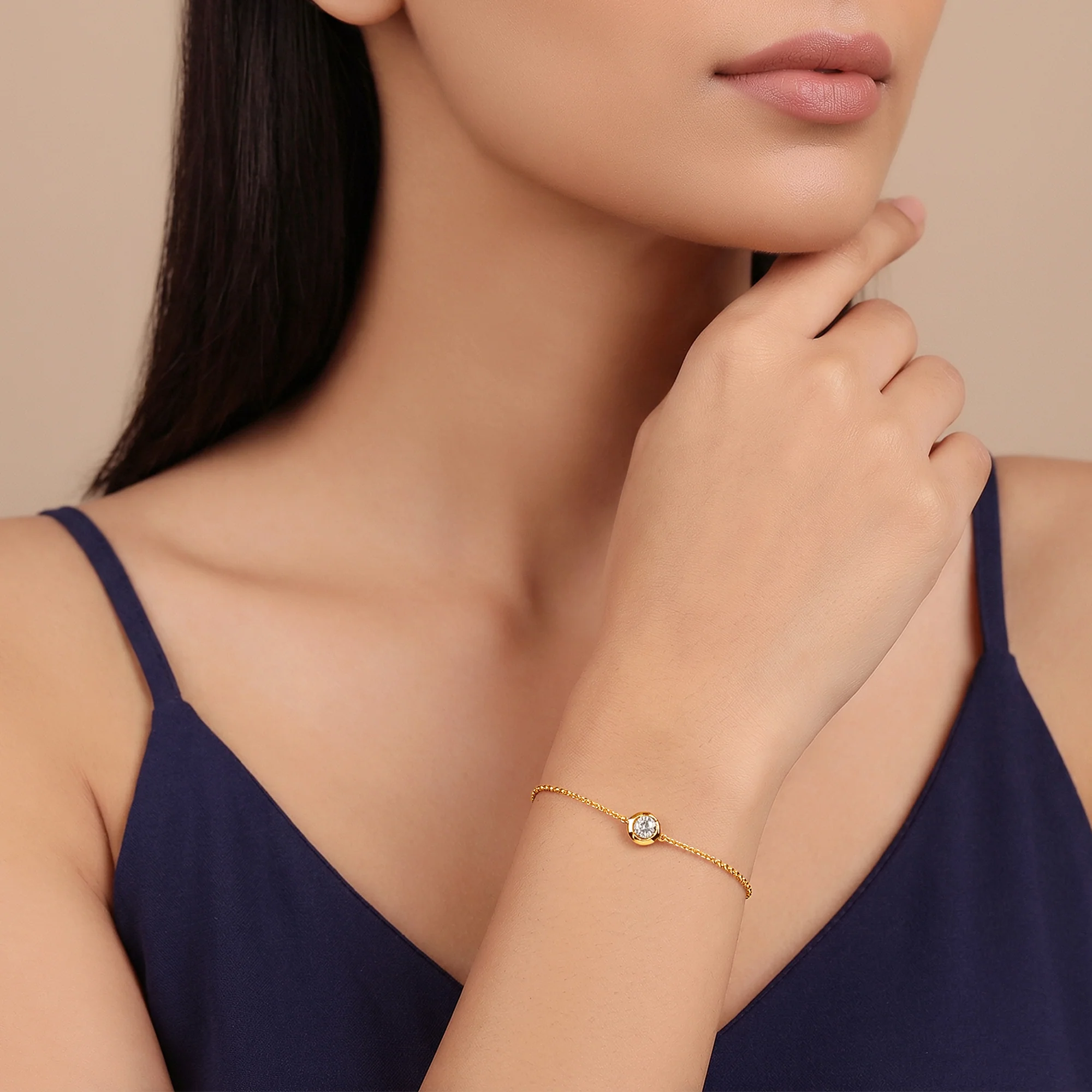 Gold Shinny Circle Lab Grown Diamond Bracelet - Image 3