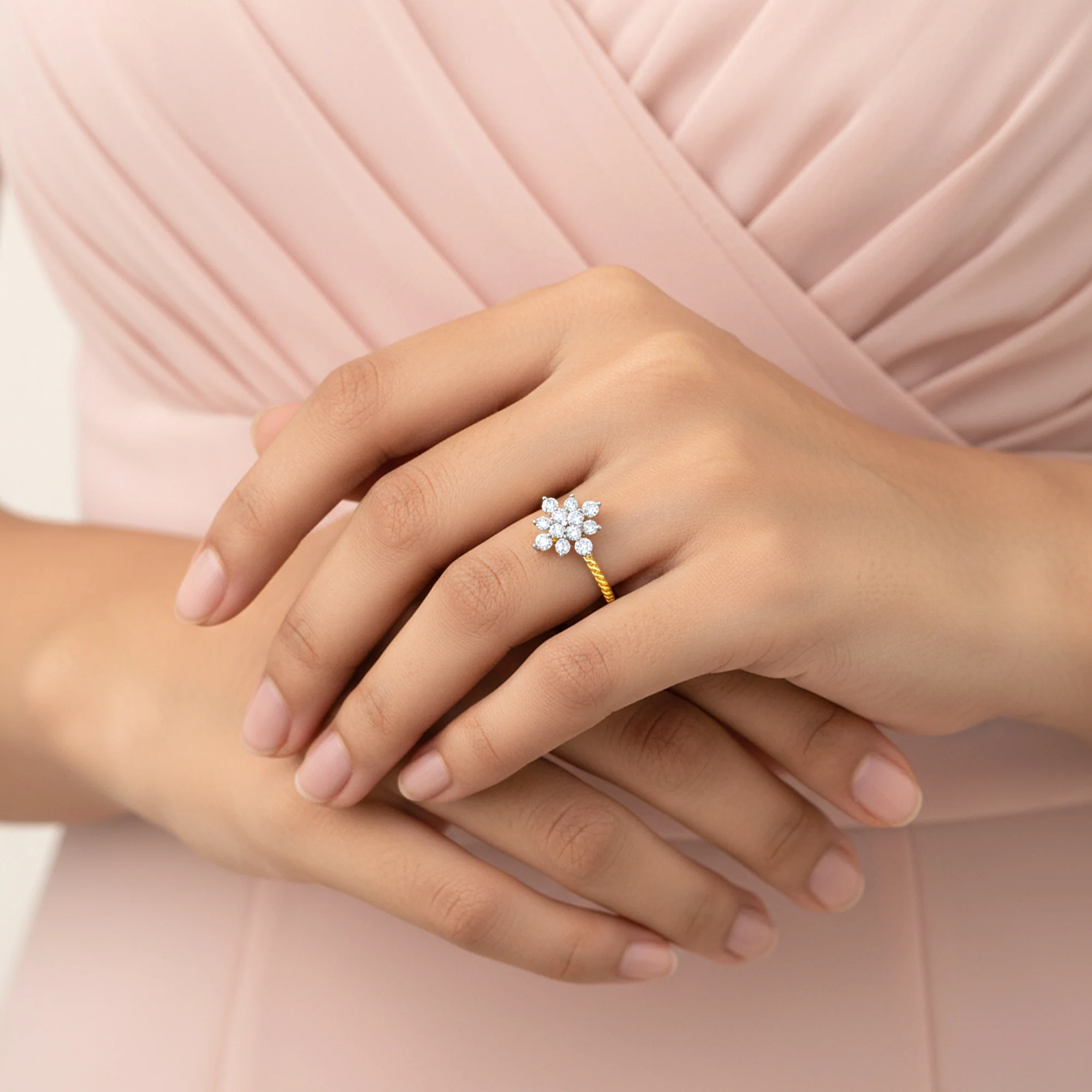 Gold Snowflake Beaded Lab Grown Diamond Ring - Image 3